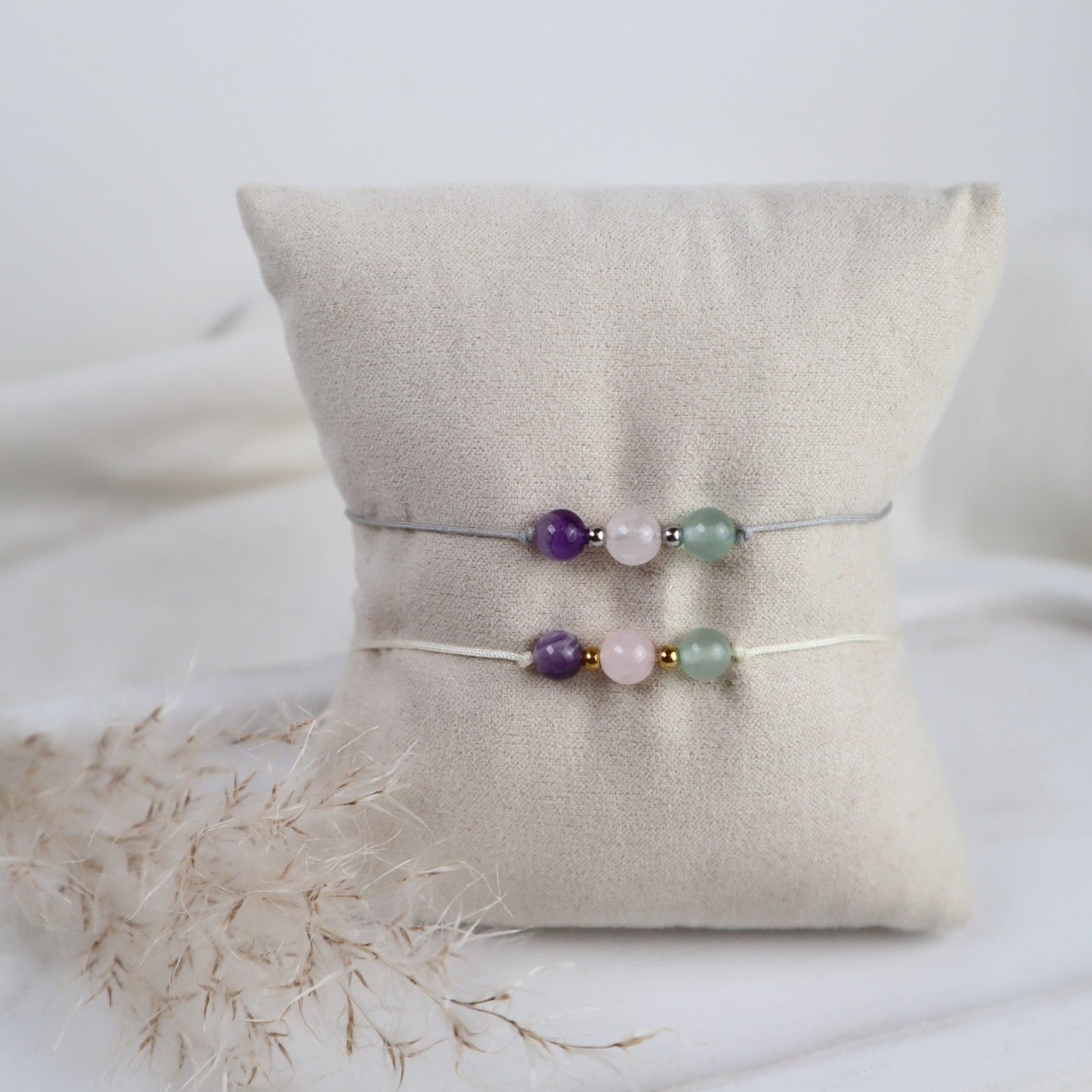 Natursteinarmband „Mama-Alltag“ – mit Amethyst, Rosenquarz& Aventurin