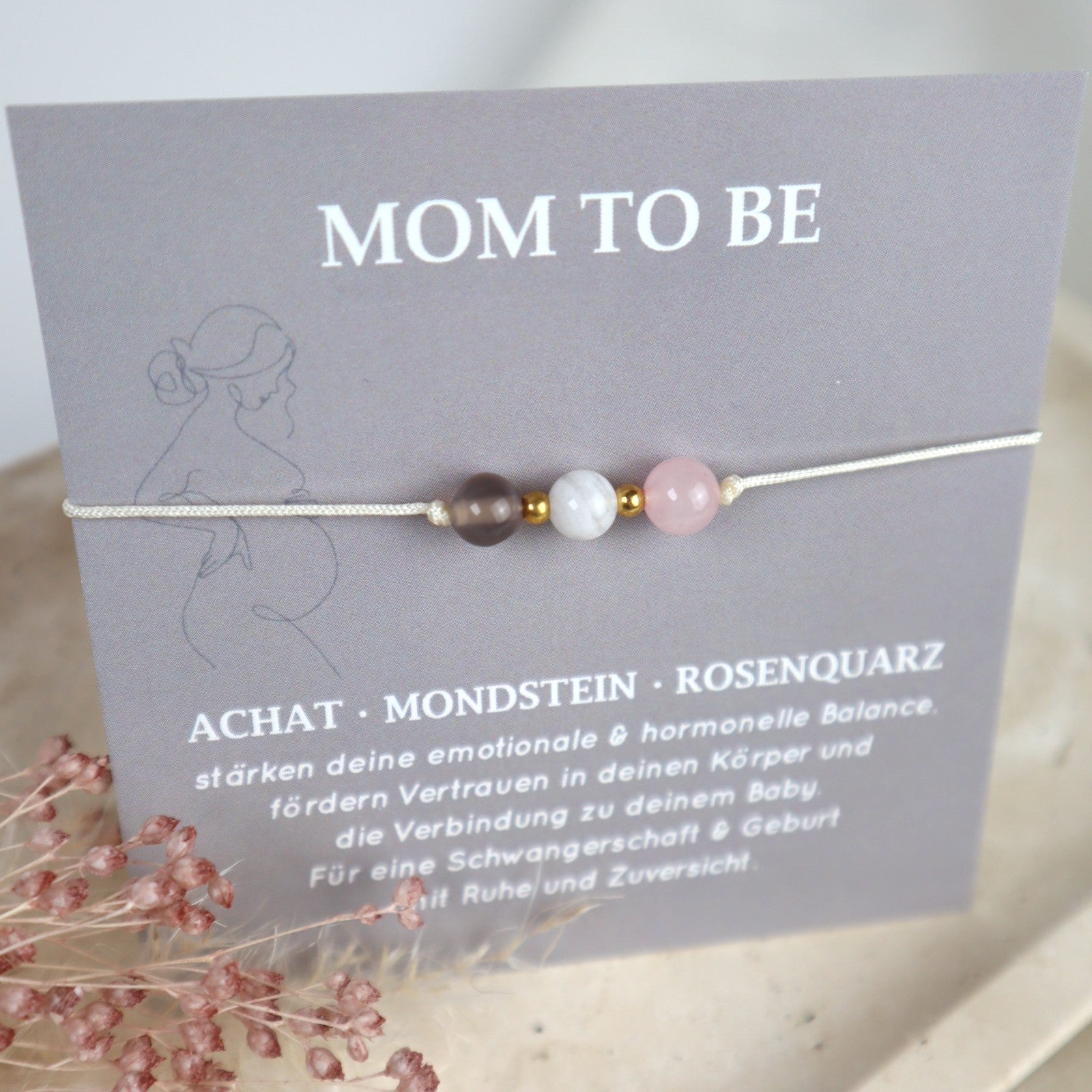 Mama to be Armband | Edelsteinarmband mit Achat, Mondstein & Rosenquarz