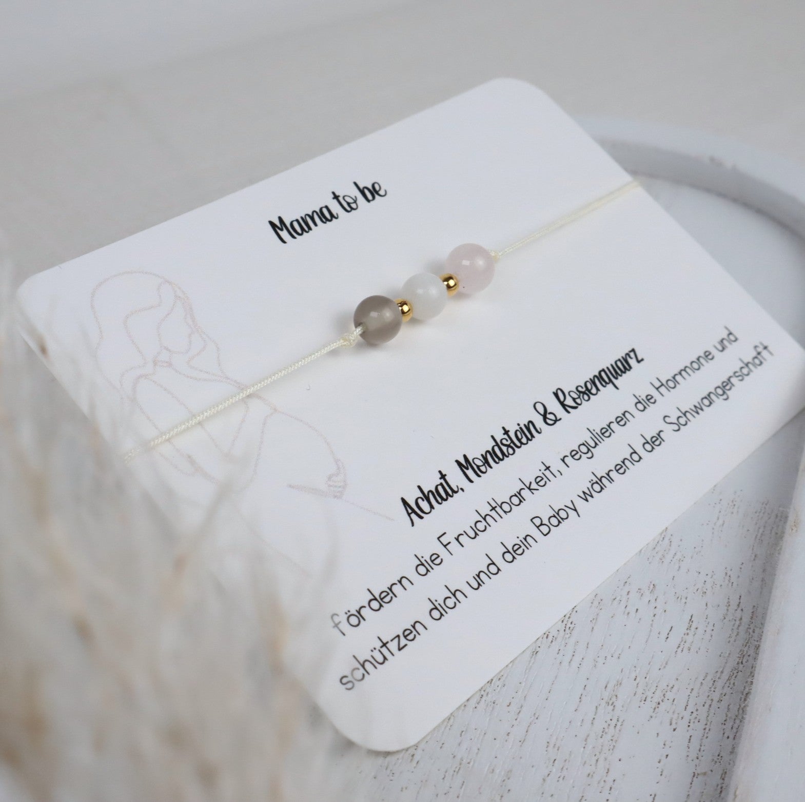 Naturstein-Armband „Mama to be“ – mit Achat, Mondstein & Rosenquarz