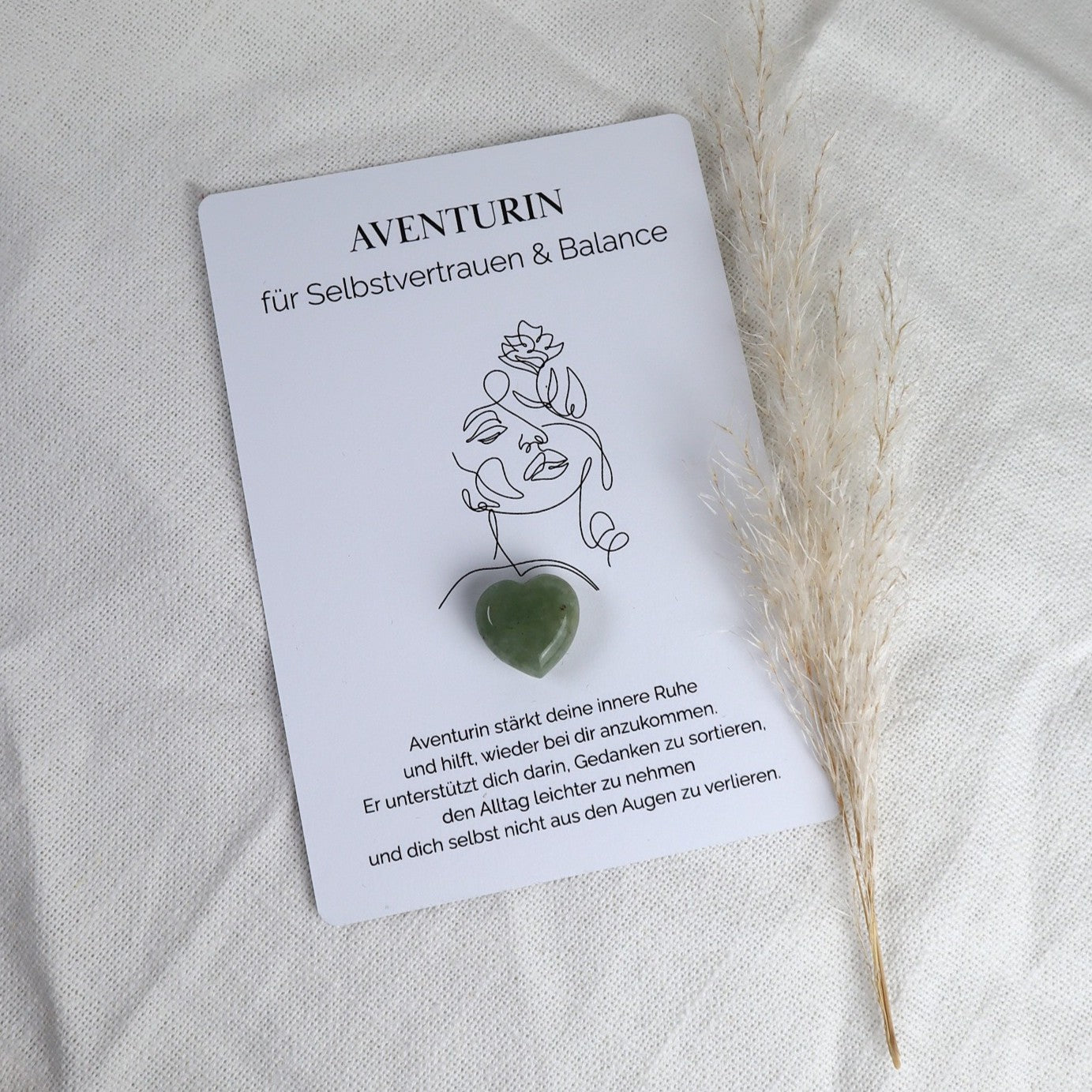 Herzenssteinkarte für Selbstvertrauen & innere Balance – Aventurin in Herzform