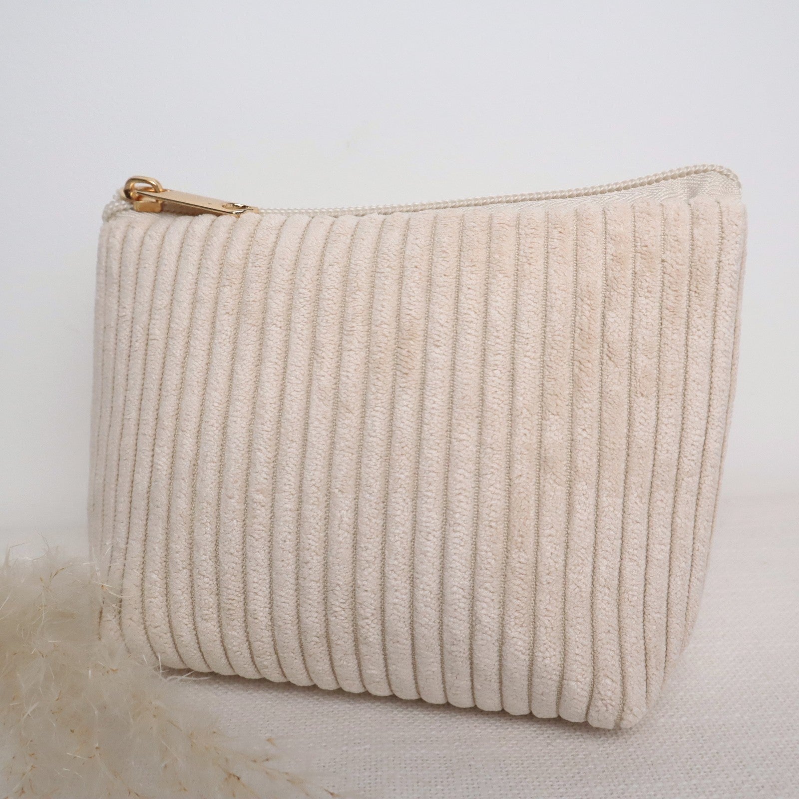 Cordtäschchen – helles Beige | Kleine Kosmetiktasche mit Reißverschluss