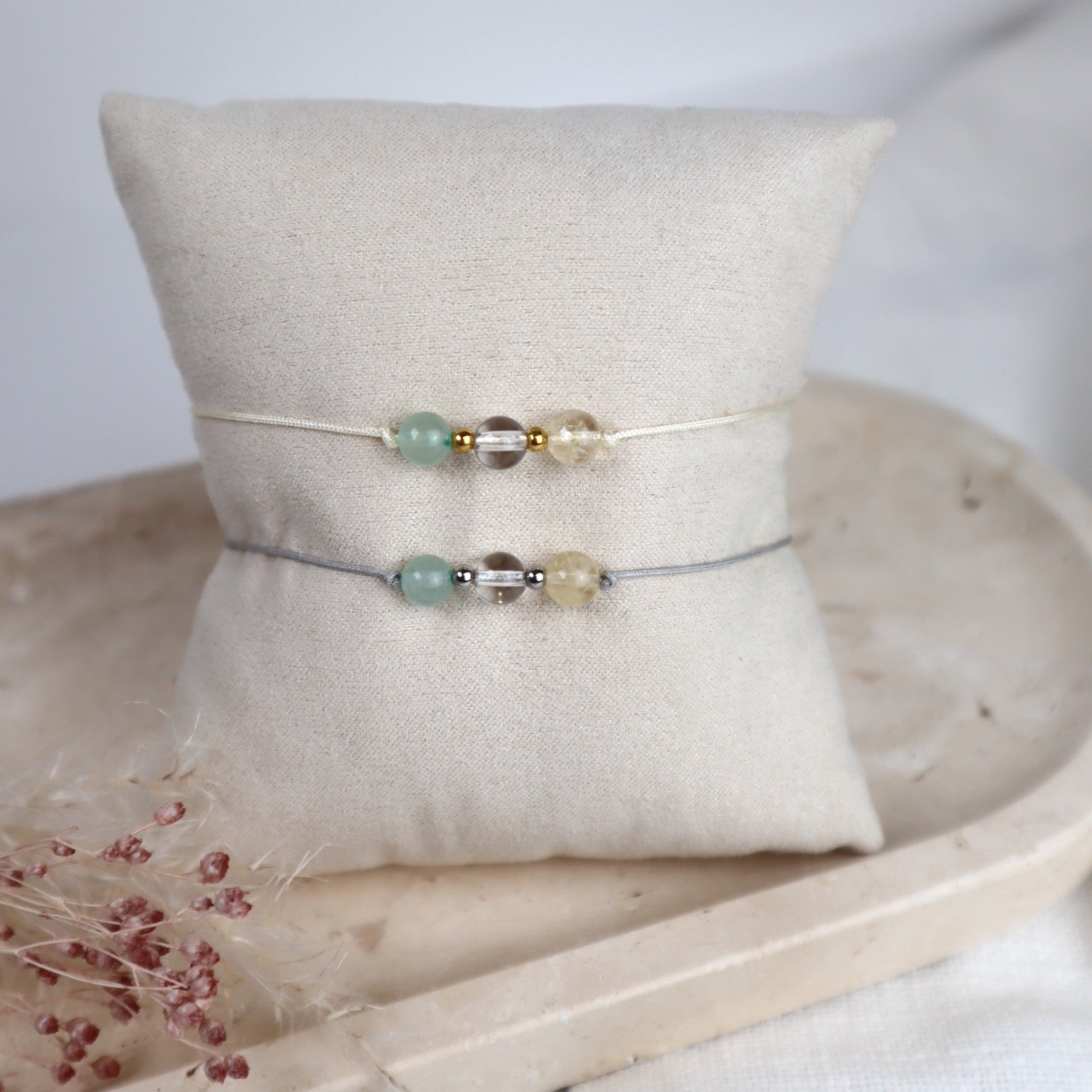 Natursteinarmband „Glücksbringer“ – mit Aventurin, Bergkristall & Citrin