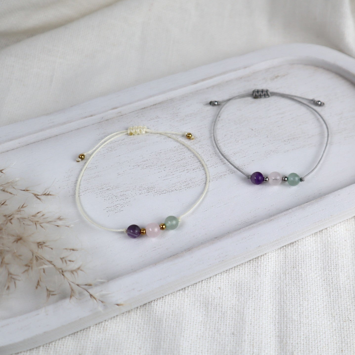 Natursteinarmband „Mama-Alltag“ – mit Amethyst, Rosenquarz& Aventurin