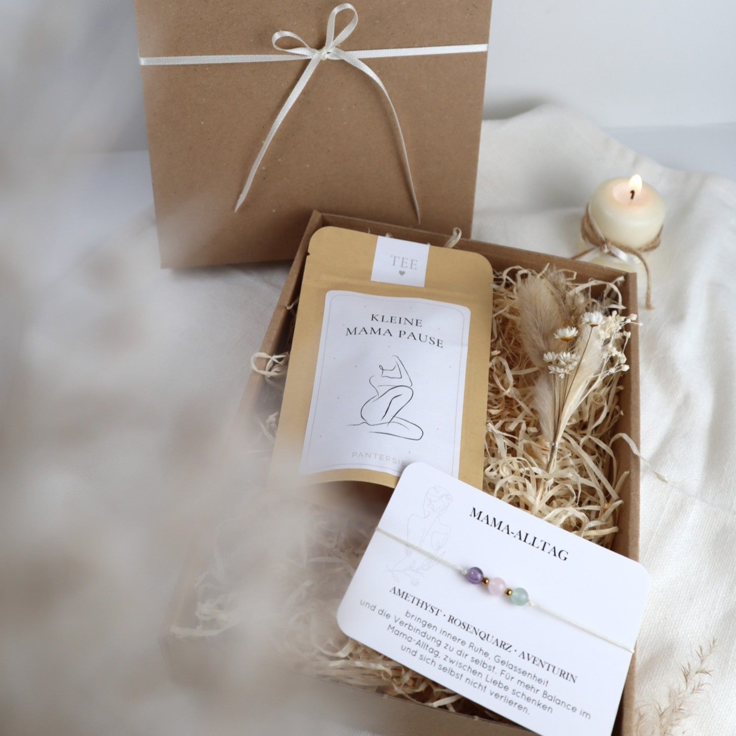 Mama-Alltag Geschenkbox | Kleine Mama Pause & Natursteinarmband