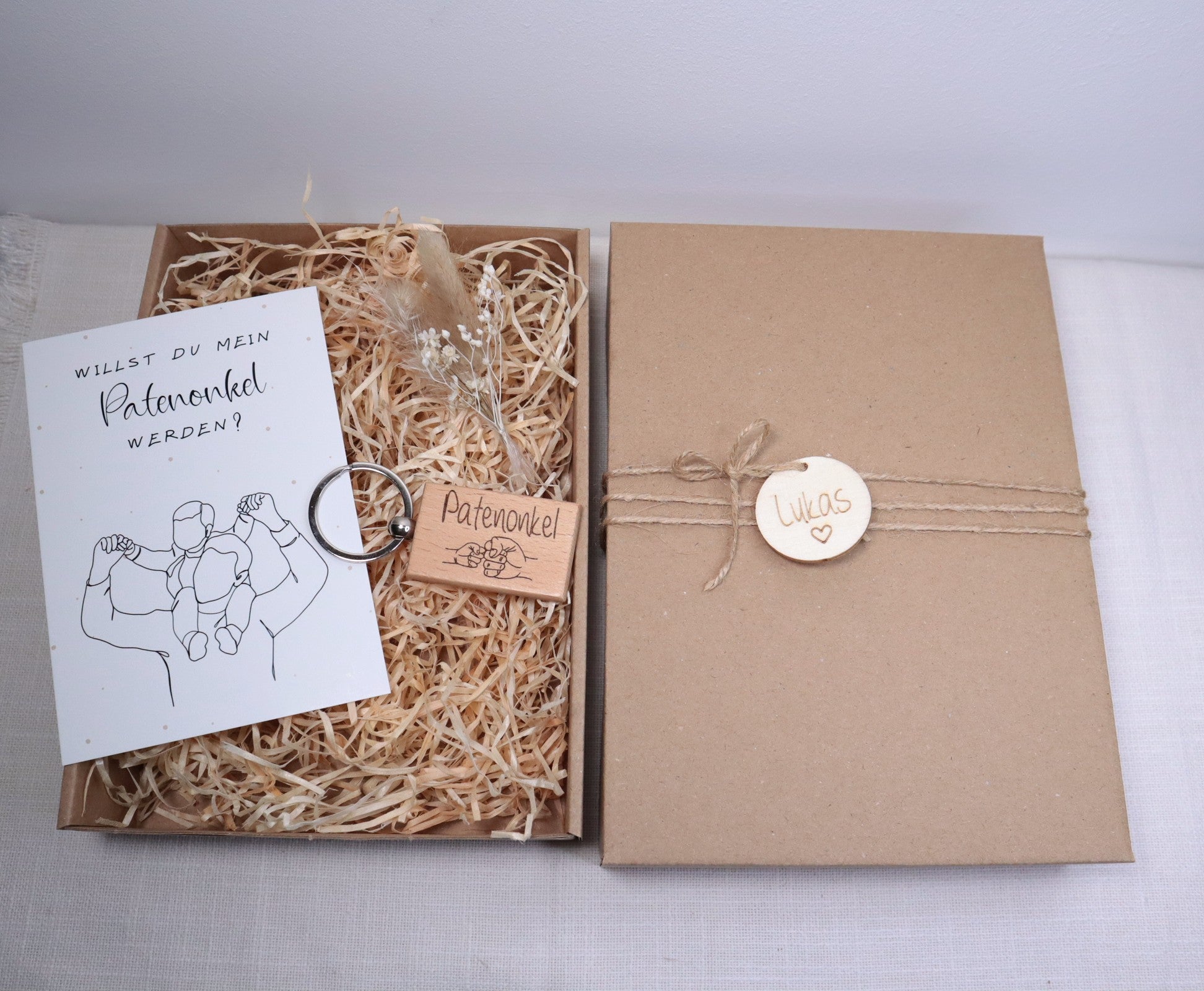 Geschenkbox Patenonkel - mit Schlüsselanhänger - Willst du mein Patenonkel werden