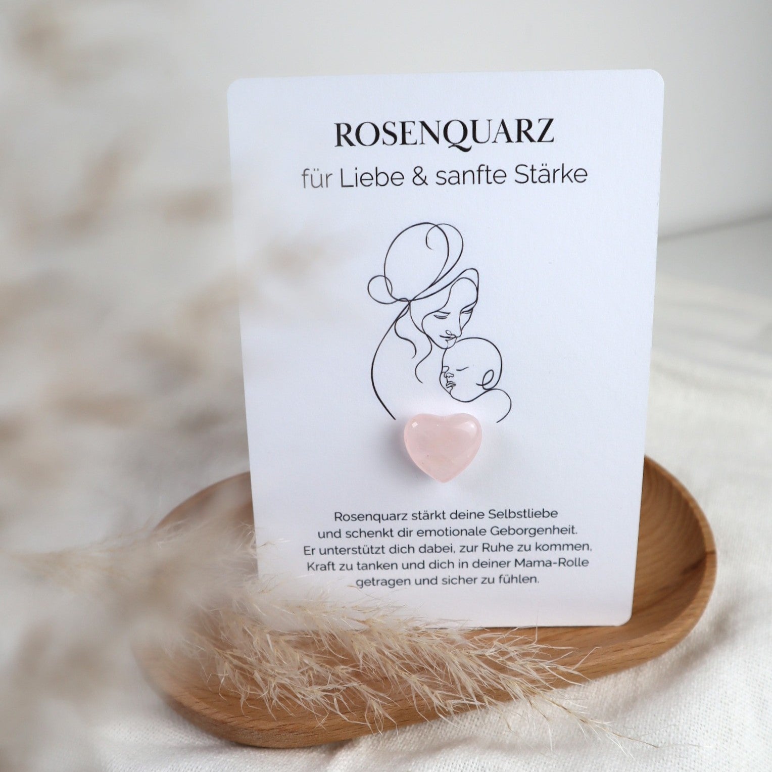 Herzenssteinkarte für Liebe & sanfte Stärke – Rosenquarz in Herzform