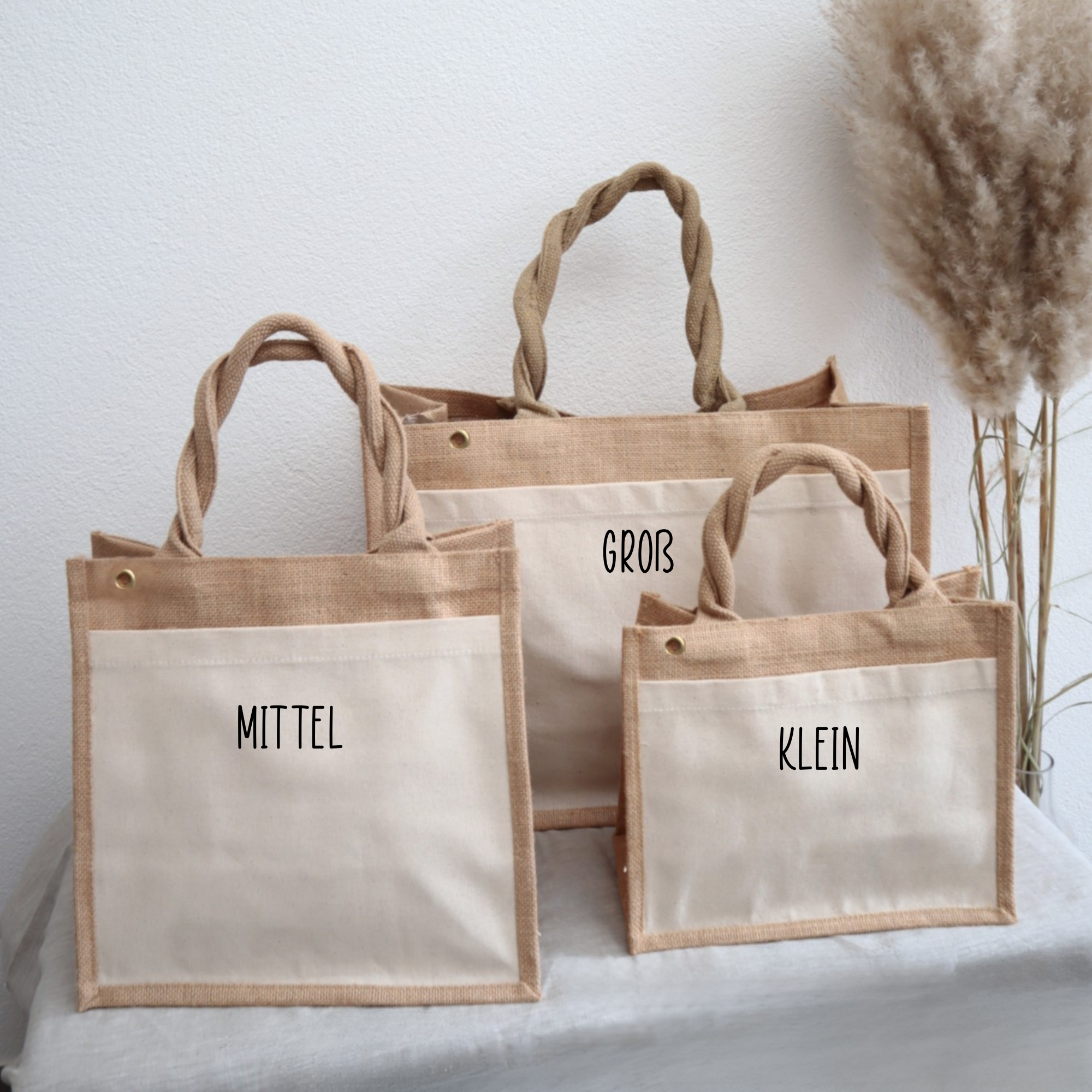 Jutetasche „happy.“ – Tasche mit Statement in 3 Größen