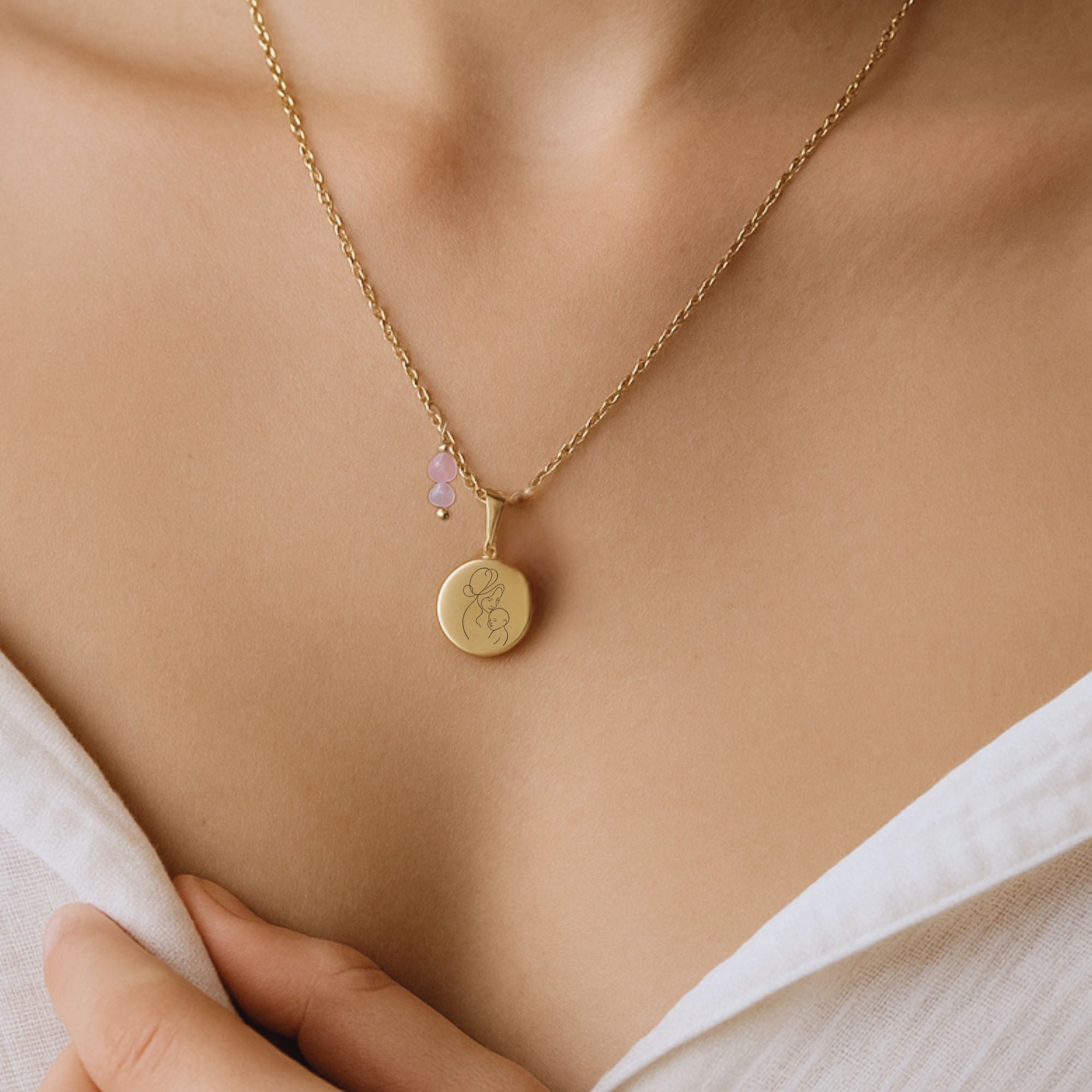 Mama-Kette mit Rosenquarz & Wunschgravur | Personalisierbarer Schmuck für Mamas