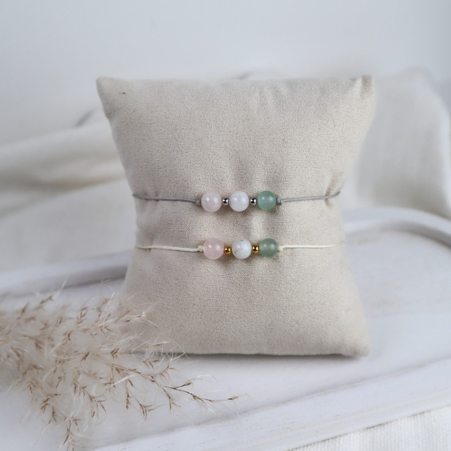 Natursteinarmband „Kinderwunsch“ – mit Rosenquarz, Mondstein & Aventurin