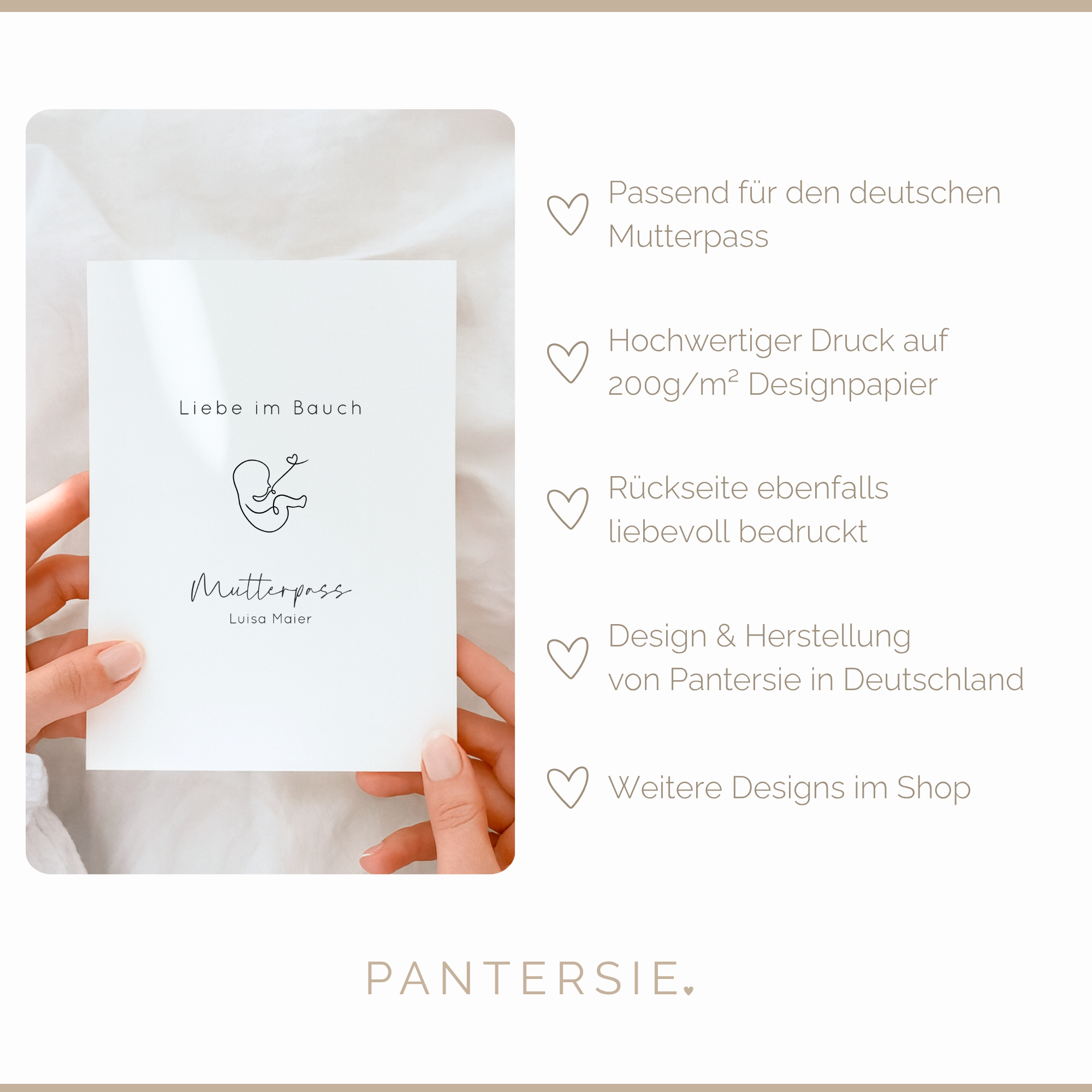 Mutterpasshülle personalisiert – „Liebe im Bauch“ Design für werdende Mamas