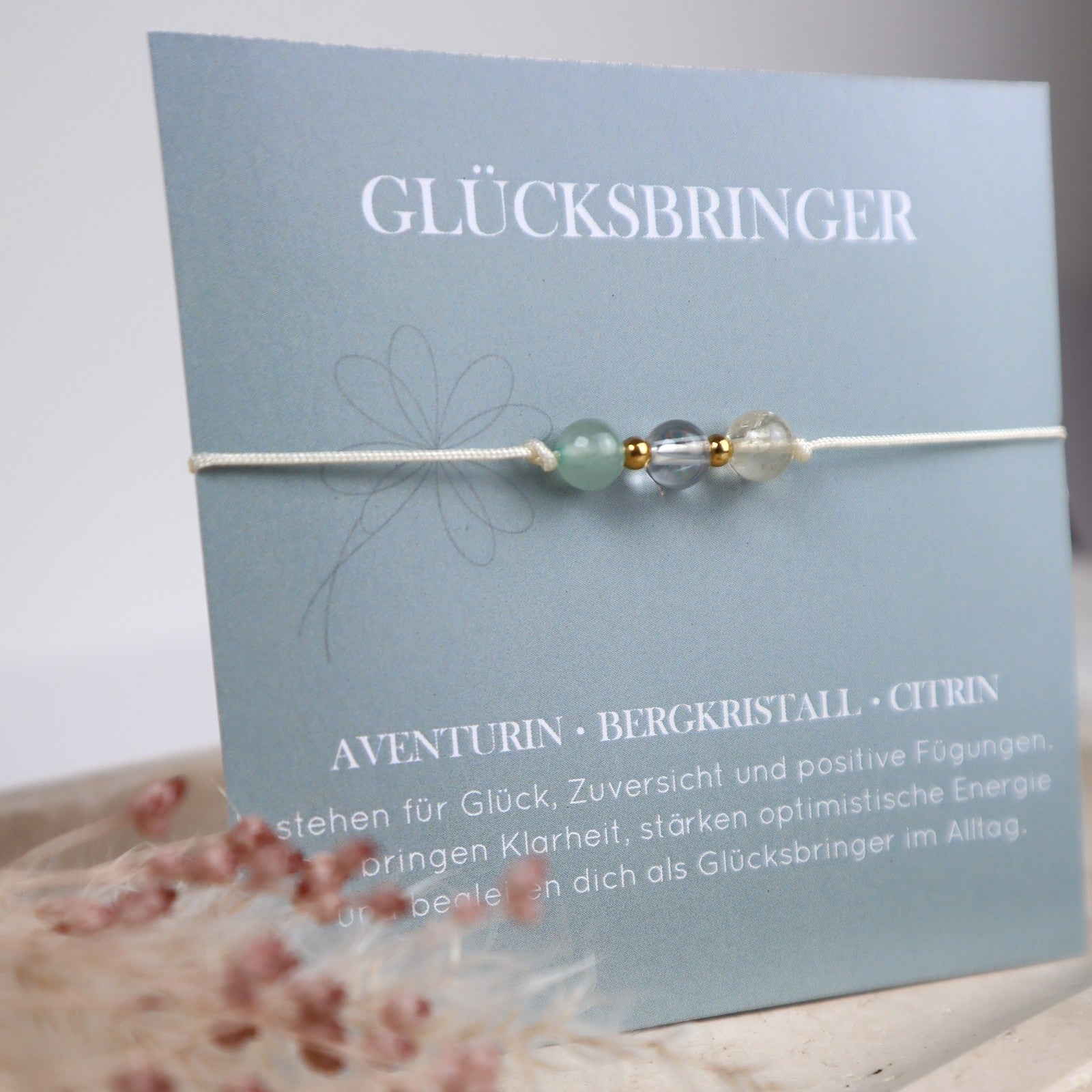 Natursteinarmband „Glücksbringer“ – mit Aventurin, Bergkristall & Citrin