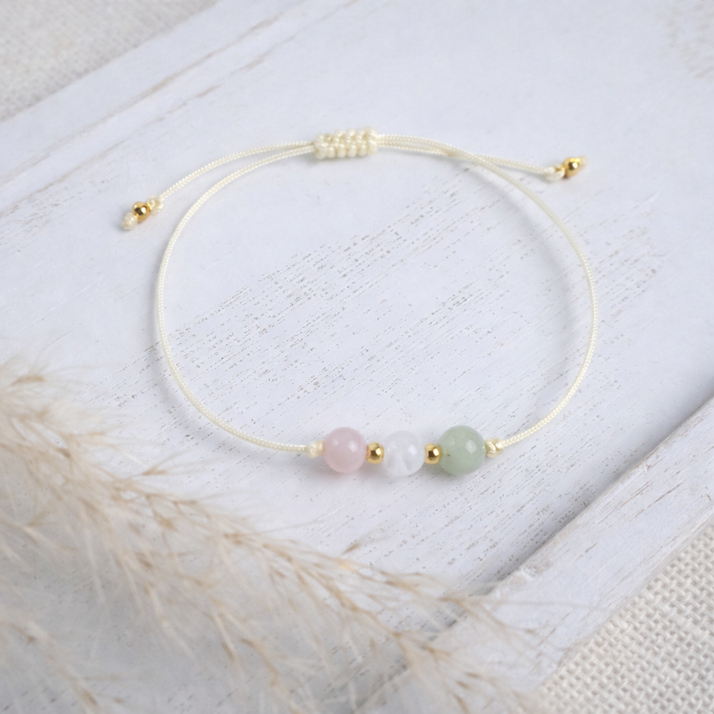 Natursteinarmband „Kinderwunsch“ – mit Rosenquarz, Mondstein & Aventurin