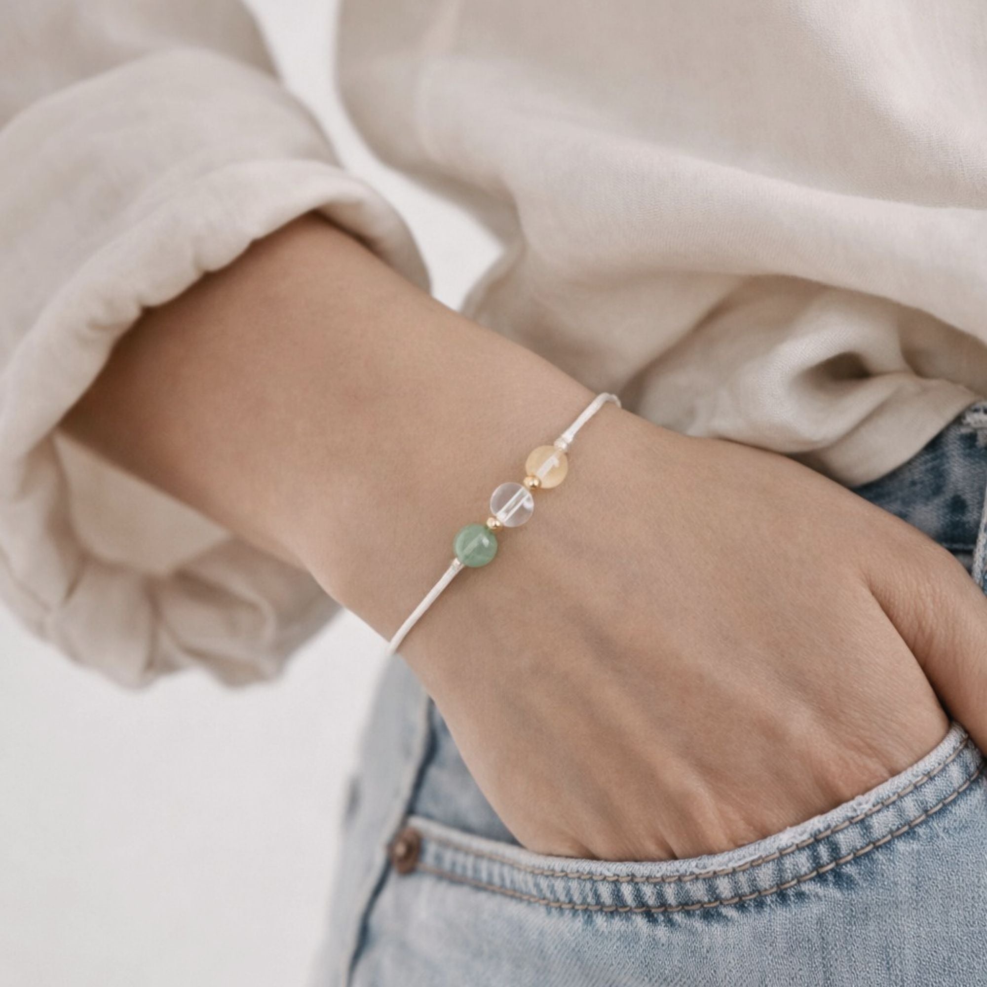 Natursteinarmband „Glücksbringer“ – mit Aventurin, Bergkristall & Citrin