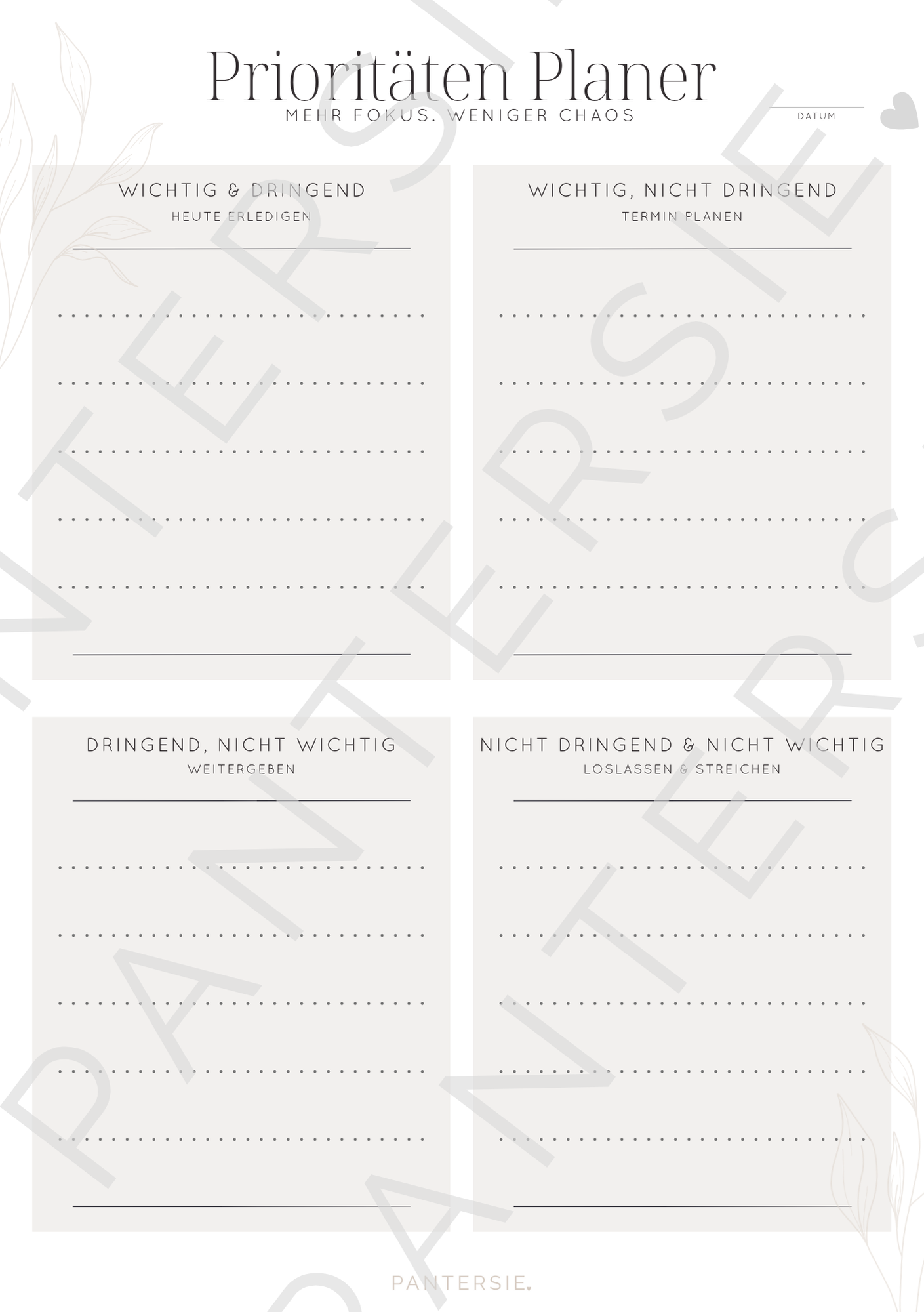 Prioritäten-Planer zum Ausdrucken – mit Ausfüllhilfe | Sofortdownload A4 & A5