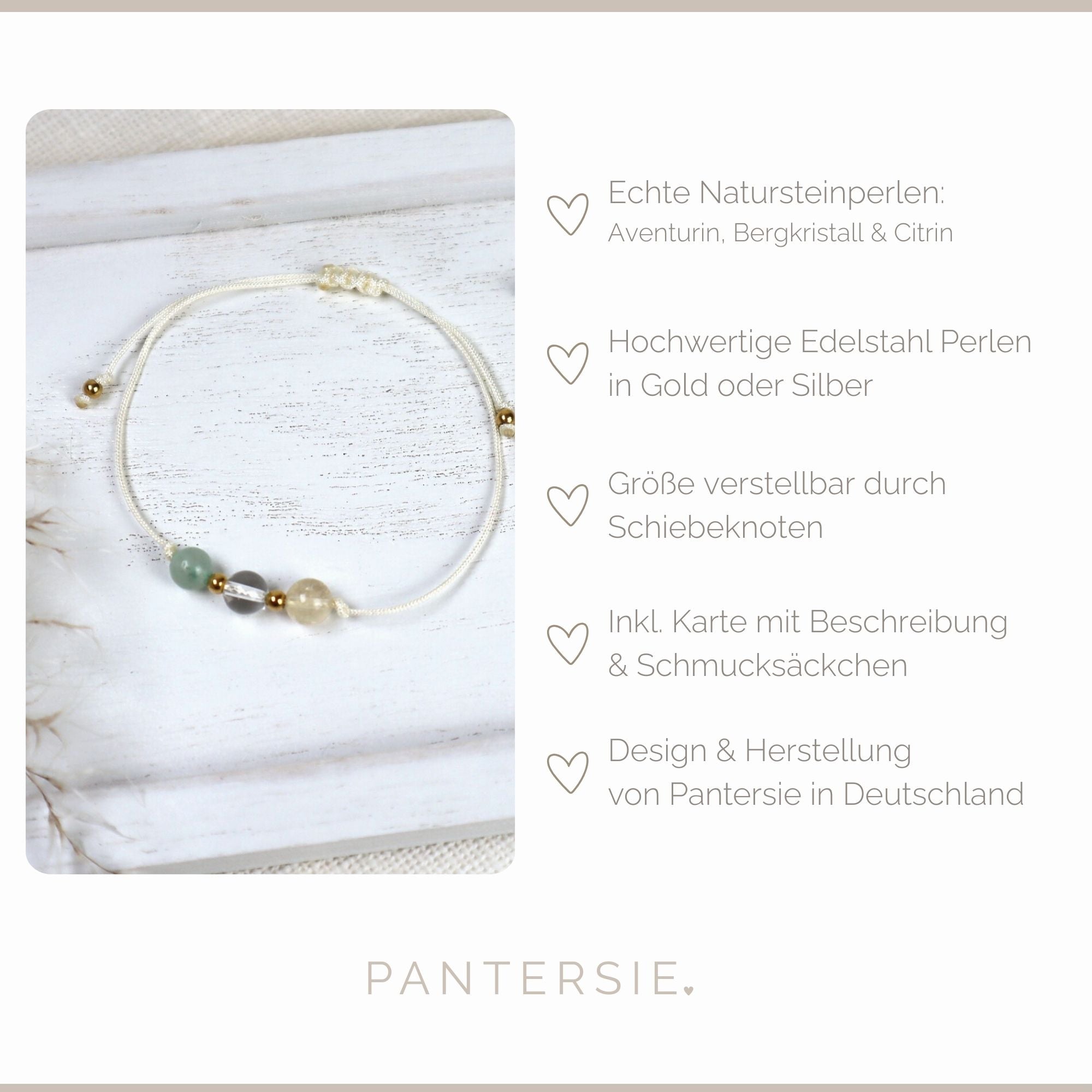 Natursteinarmband „Glücksbringer“ – mit Aventurin, Bergkristall & Citrin