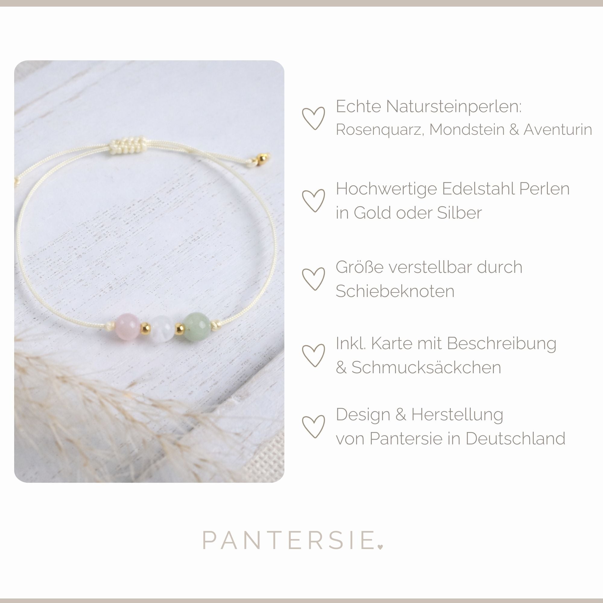 Natursteinarmband „Kinderwunsch“ – mit Rosenquarz, Mondstein & Aventurin