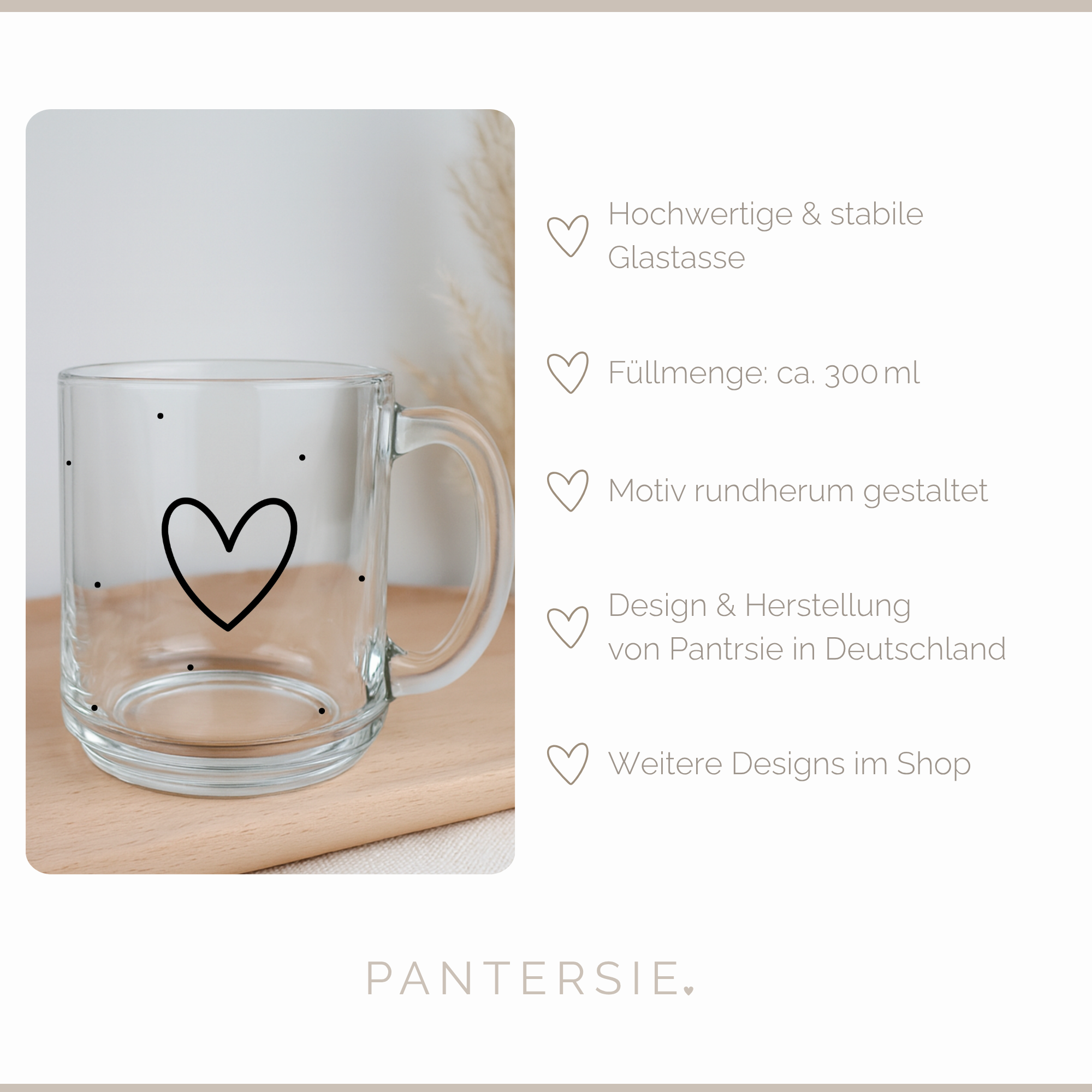Glastasse mit Herz – stilvolle Teetasse für Mamas | Geschenkidee mit Herzdesign