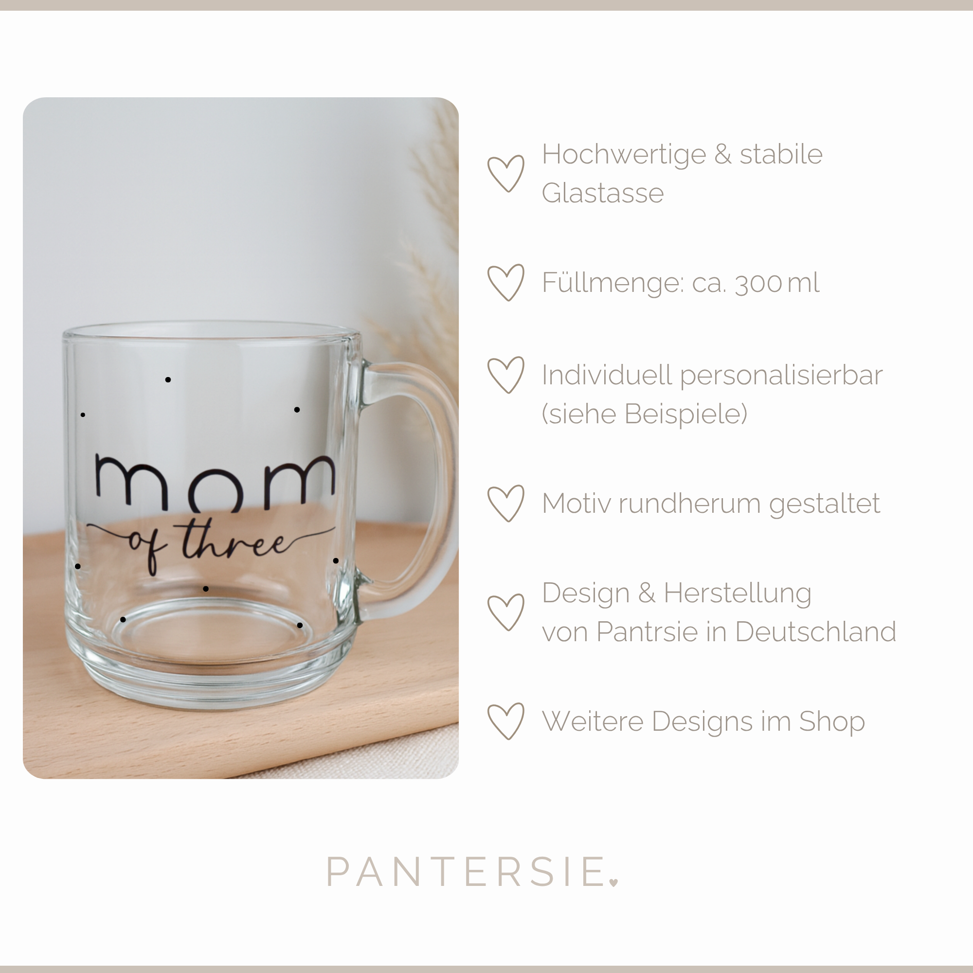Glastasse Mom of personalisierbar – stilvolle Mama-Tasse mit Wunschtext | Geschenkidee für Mamas