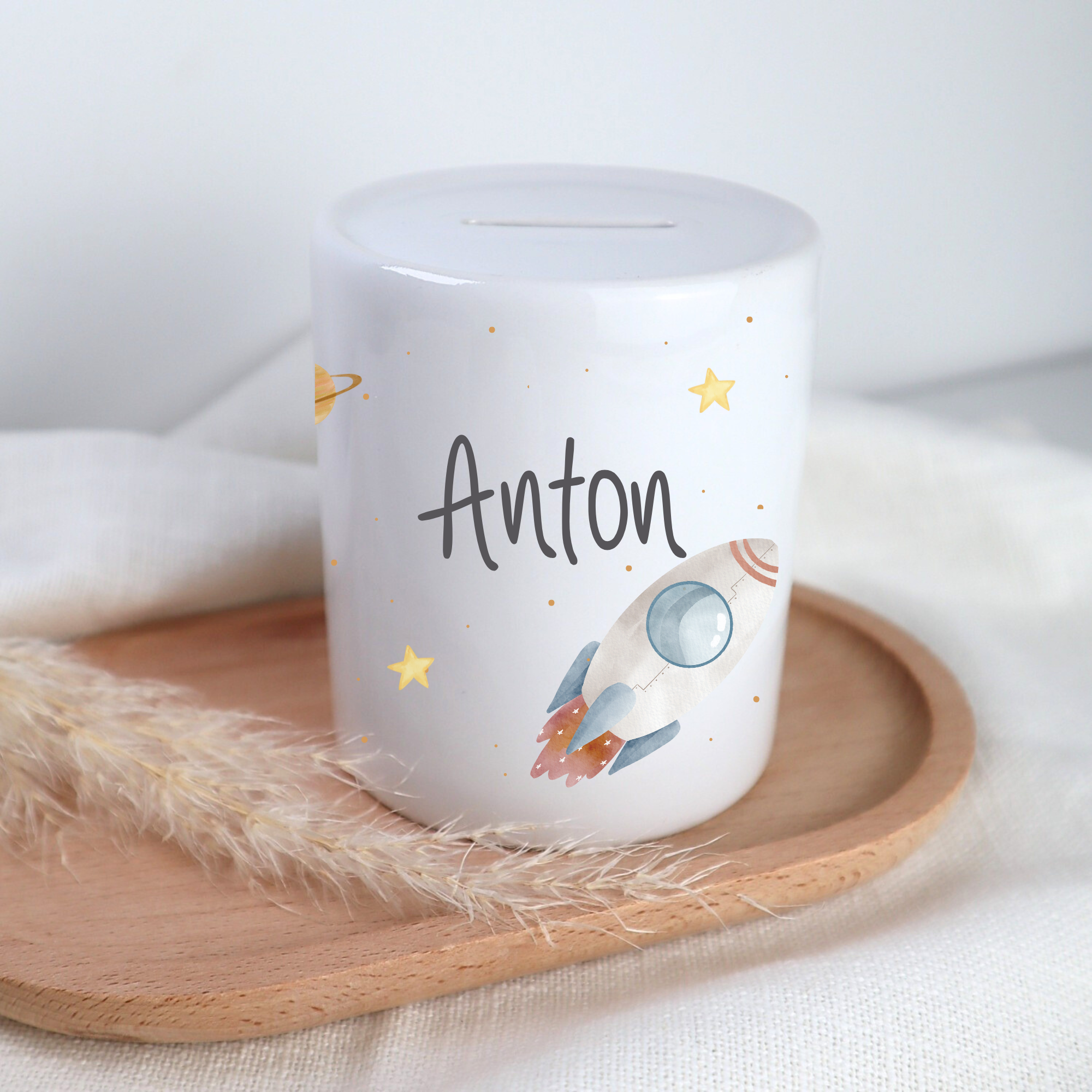 Spardose Weltraum – personalisiert mit Namen, Weltraum-Motiv für Kinder