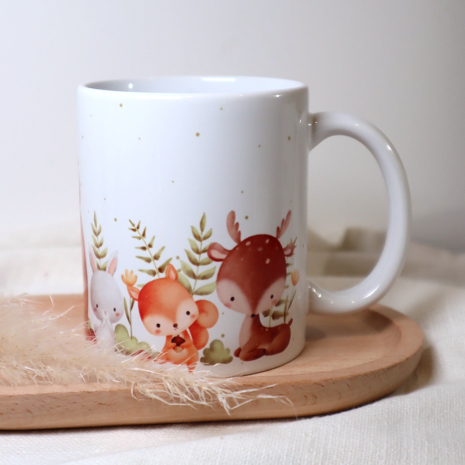 Kindertasse mit Waldtieren – personalisiert mit Name – rundum bedruckt