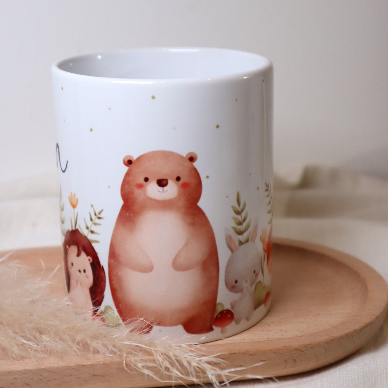 Kindertasse mit Waldtieren – personalisiert mit Name – rundum bedruckt