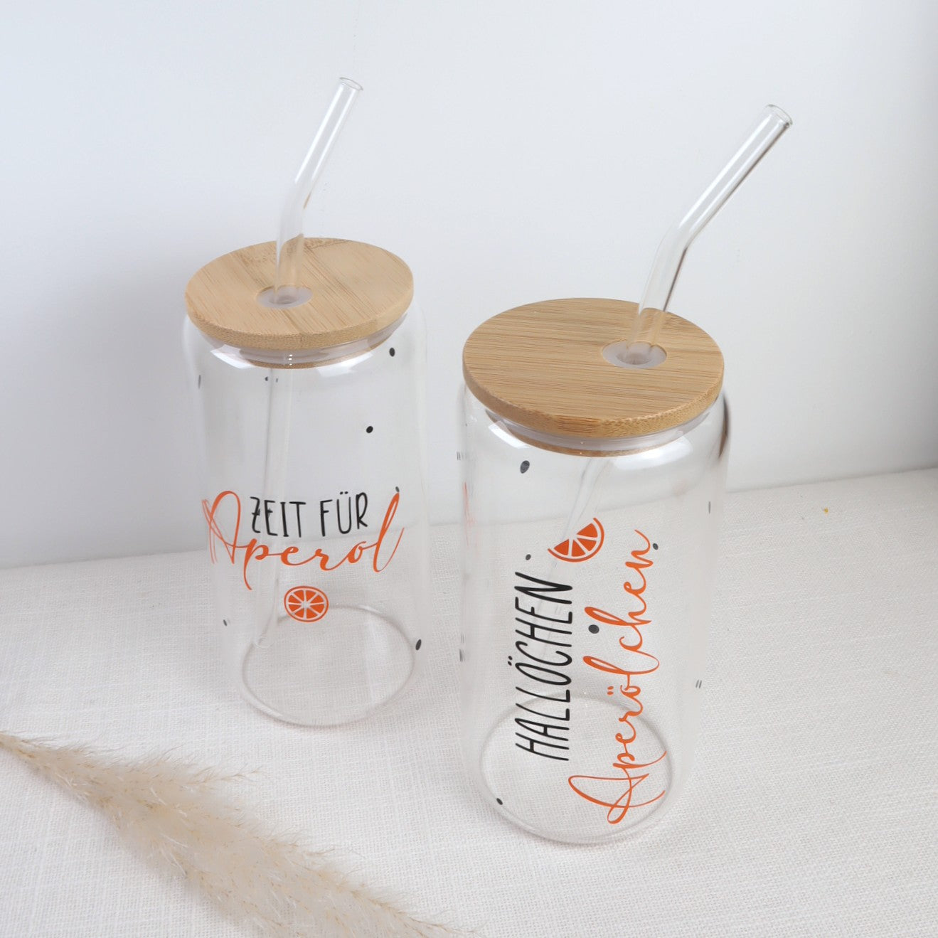 Trinkglas – „Hallöchen Aperölchen“ - Glas oder Kunststoffbecher personalisierbar