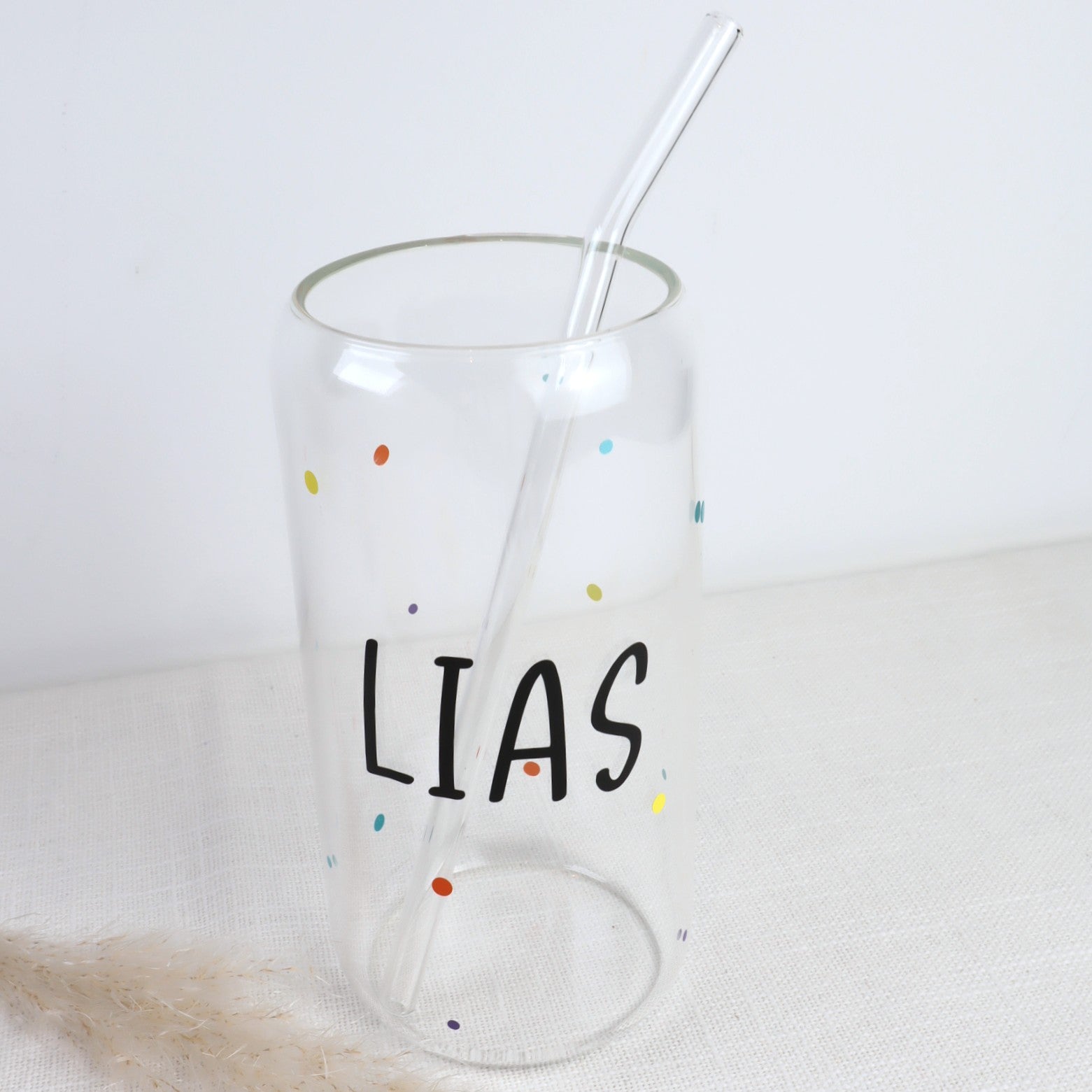 Kinder-Trinkglas mit Name – Konfetti-Design | personalisiert