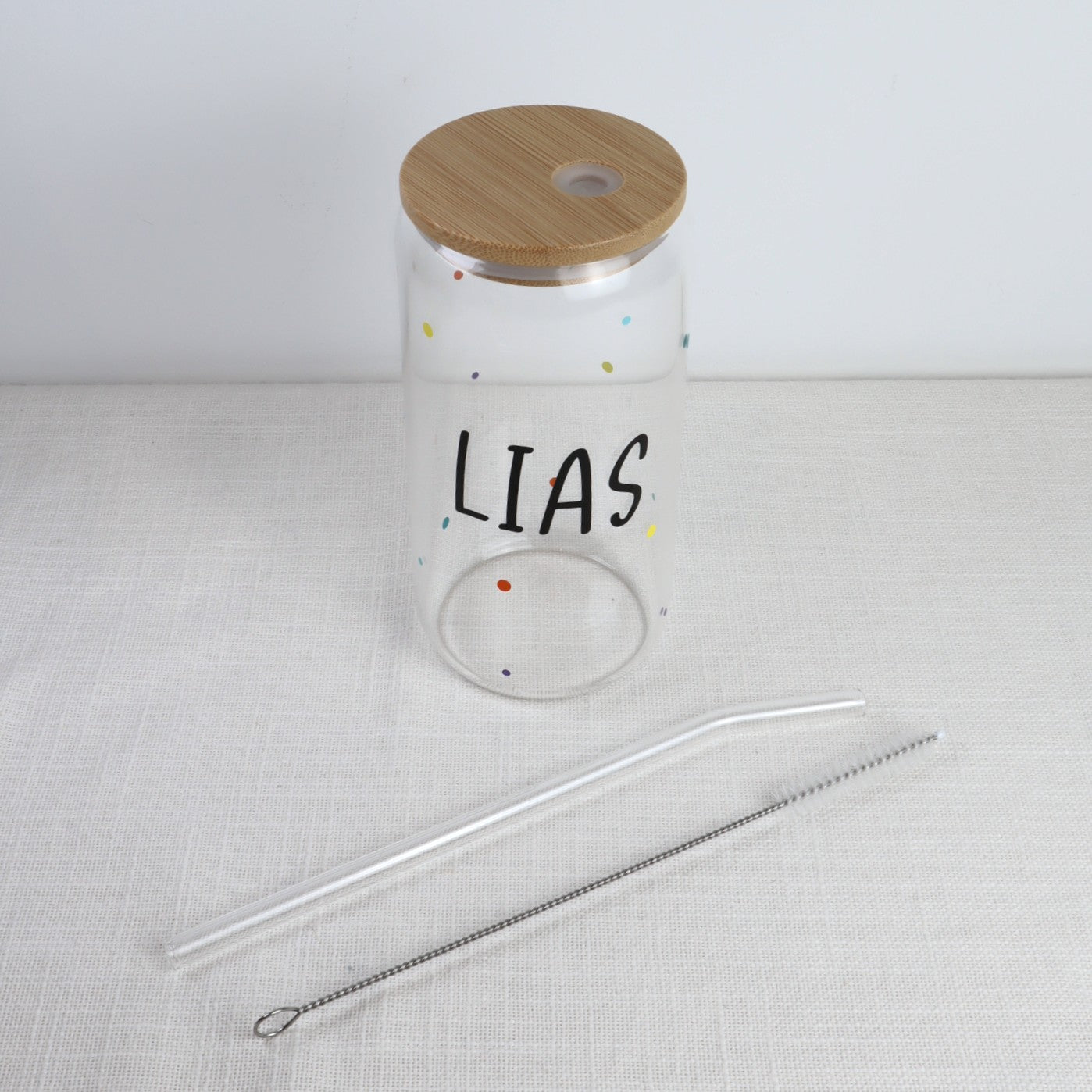 Kinder-Trinkglas mit Name – Konfetti-Design | personalisiert