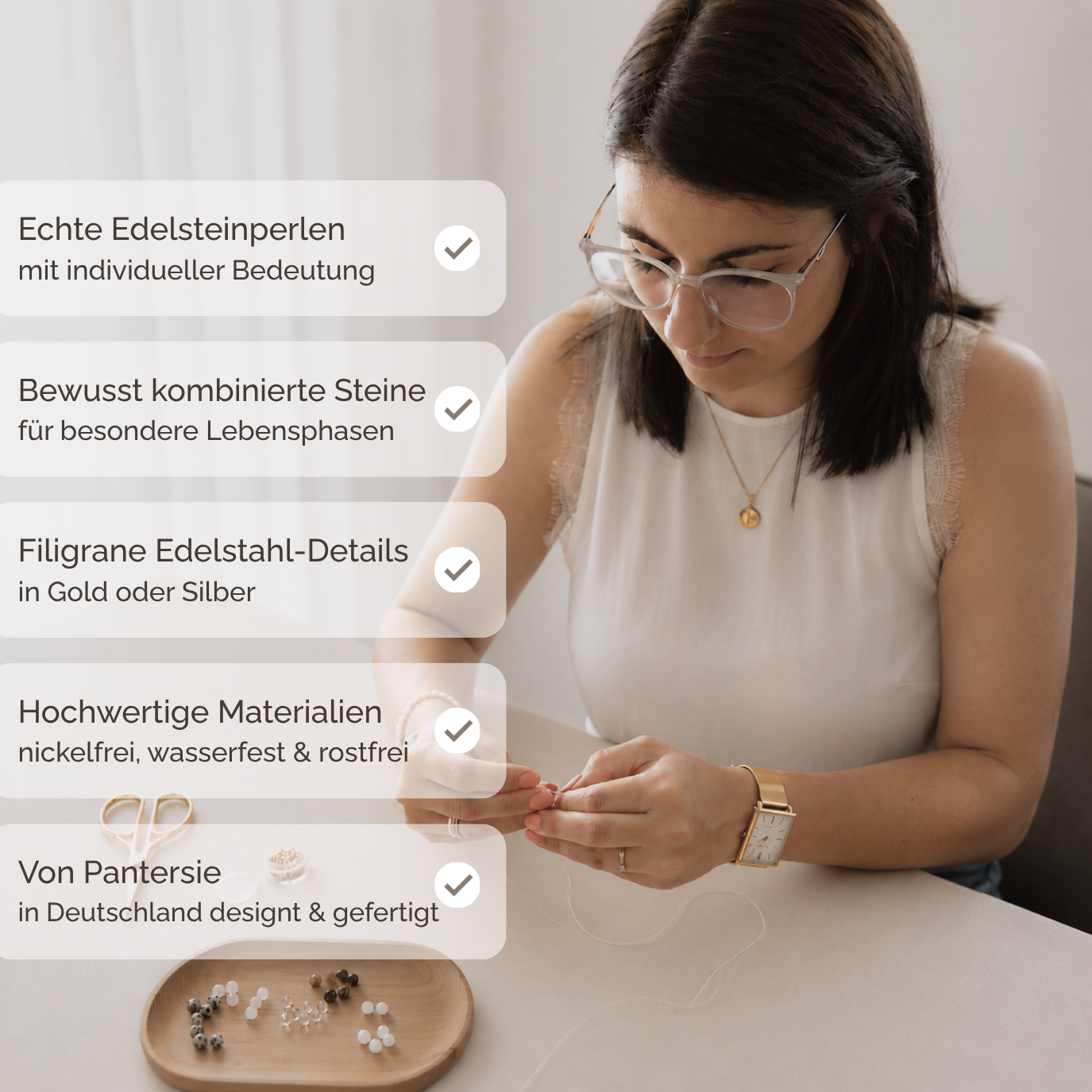 Natursteinarmband „Du kannst alles schaffen“ – mit Bergkristall, Tigerauge & Dalmatiner-Jaspis