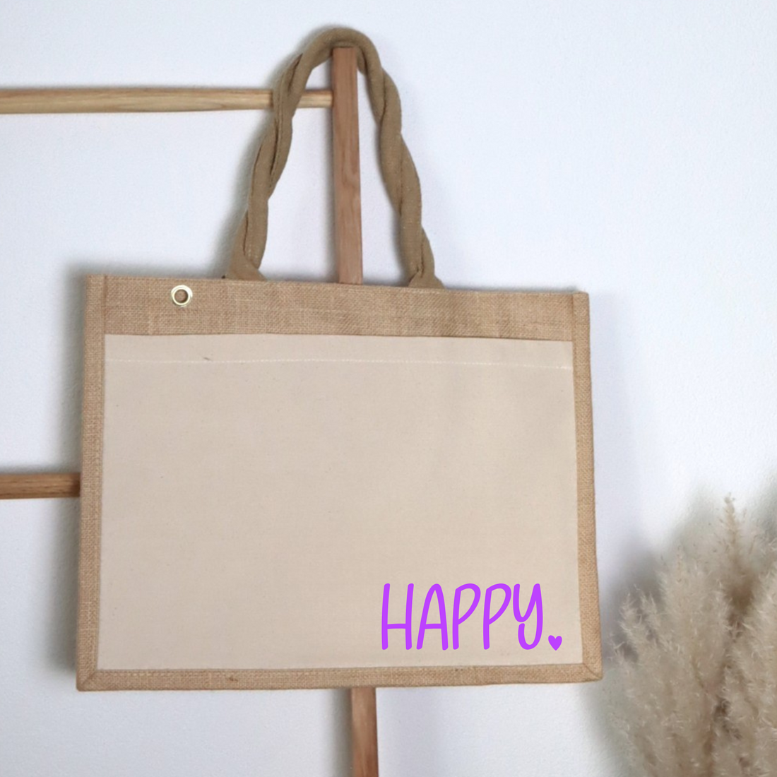Jutetasche „happy.“ – Tasche mit Statement in 3 Größen