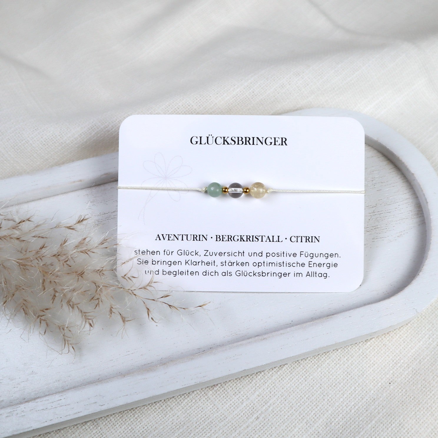 Natursteinarmband „Glücksbringer“ – mit Aventurin, Bergkristall &amp; Citrin