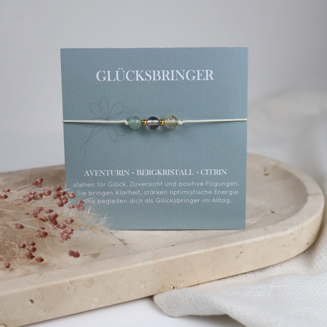 Natursteinarmband „Glücksbringer“ – mit Aventurin, Bergkristall &amp; Citrin