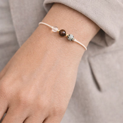 Natursteinarmband „Du kannst alles schaffen“ – mit Bergkristall, Tigerauge &amp; Dalmatiner-Jaspis