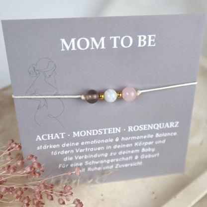 Natursteinarmband „Mom to be“ – mit Achat, Mondstein &amp; Rosenquarz