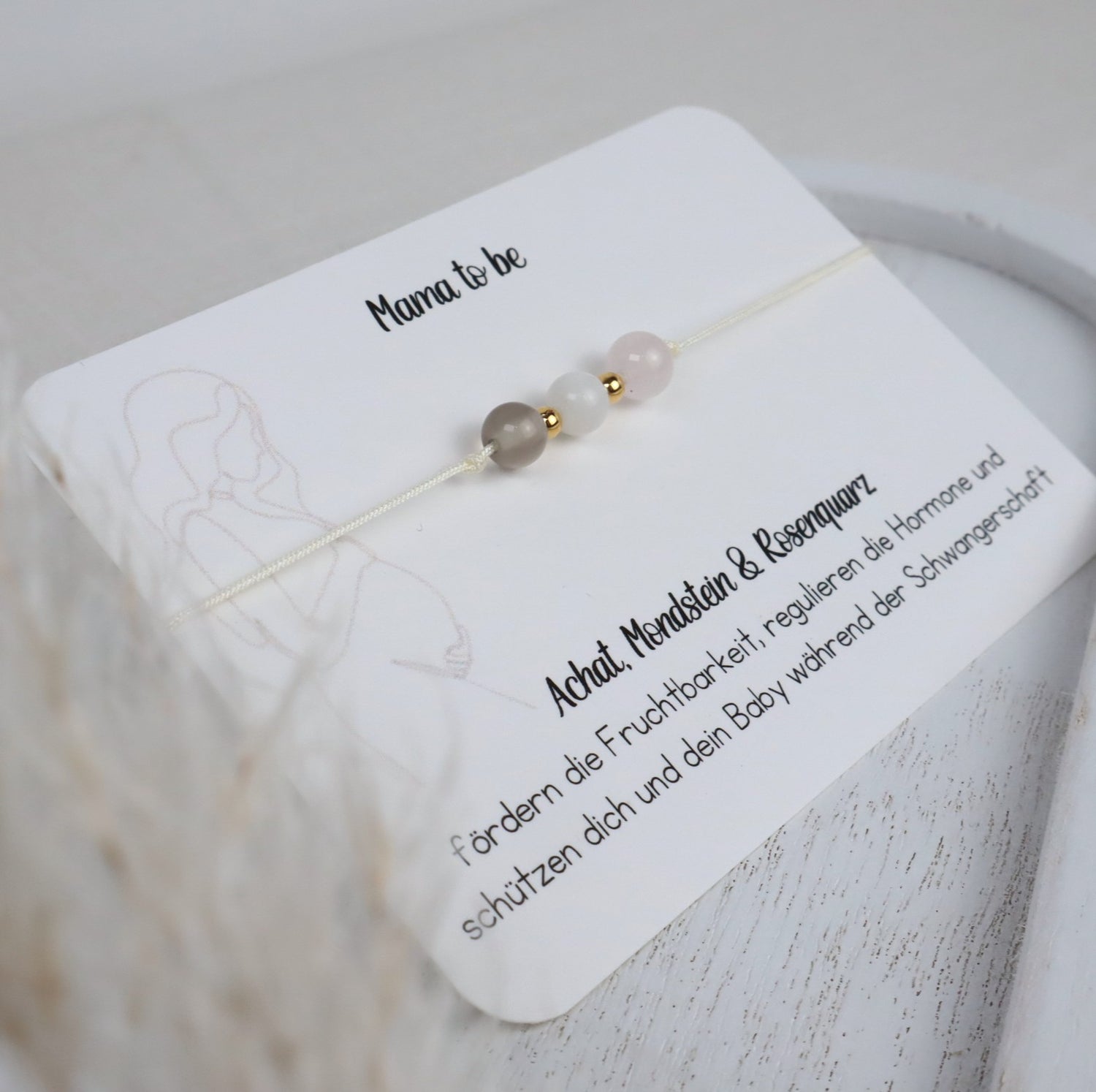 Naturstein-Armband „Mama to be“ – mit Achat, Mondstein &amp; Rosenquarz