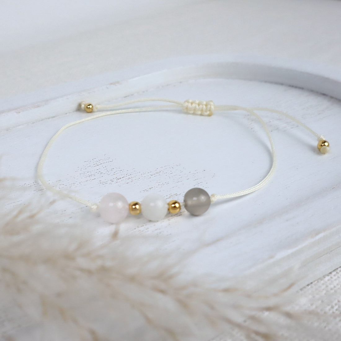 Naturstein-Armband „Mama to be“ – mit Achat, Mondstein &amp; Rosenquarz