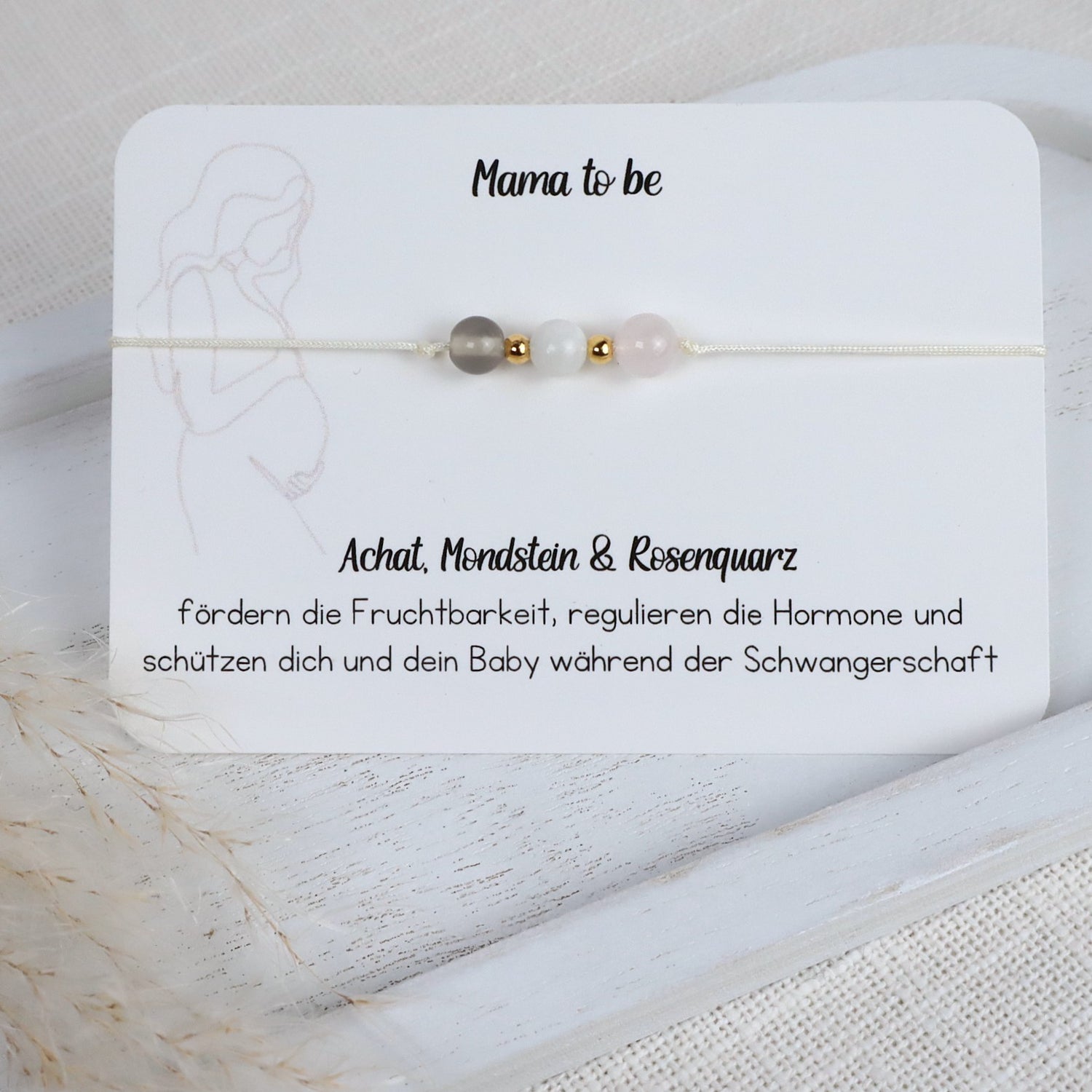 Naturstein-Armband „Mama to be“ – mit Achat, Mondstein &amp; Rosenquarz