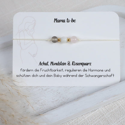Naturstein-Armband „Mama to be“ – mit Achat, Mondstein &amp; Rosenquarz