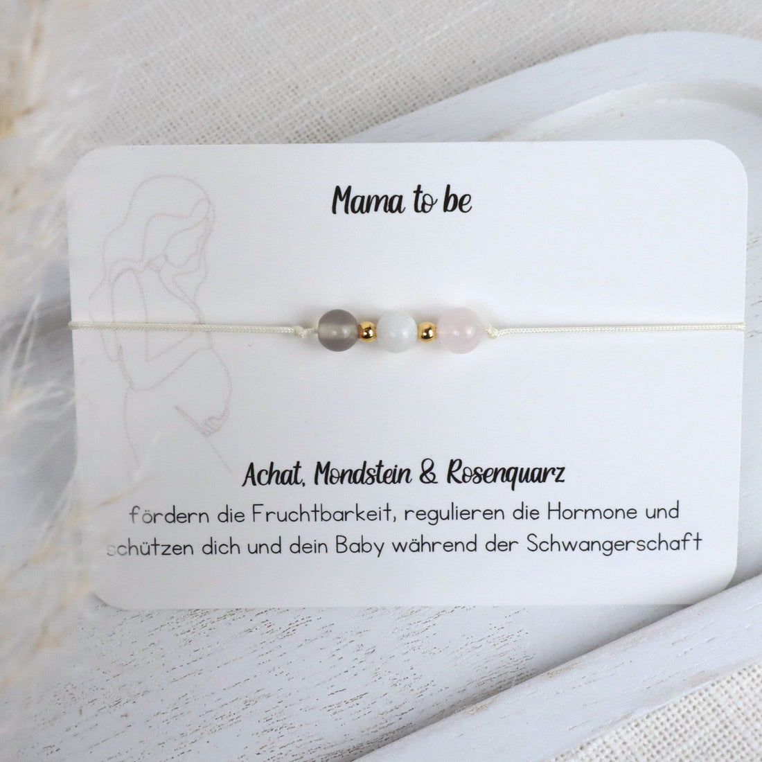 Naturstein-Armband „Mama to be“ – mit Achat, Mondstein &amp; Rosenquarz