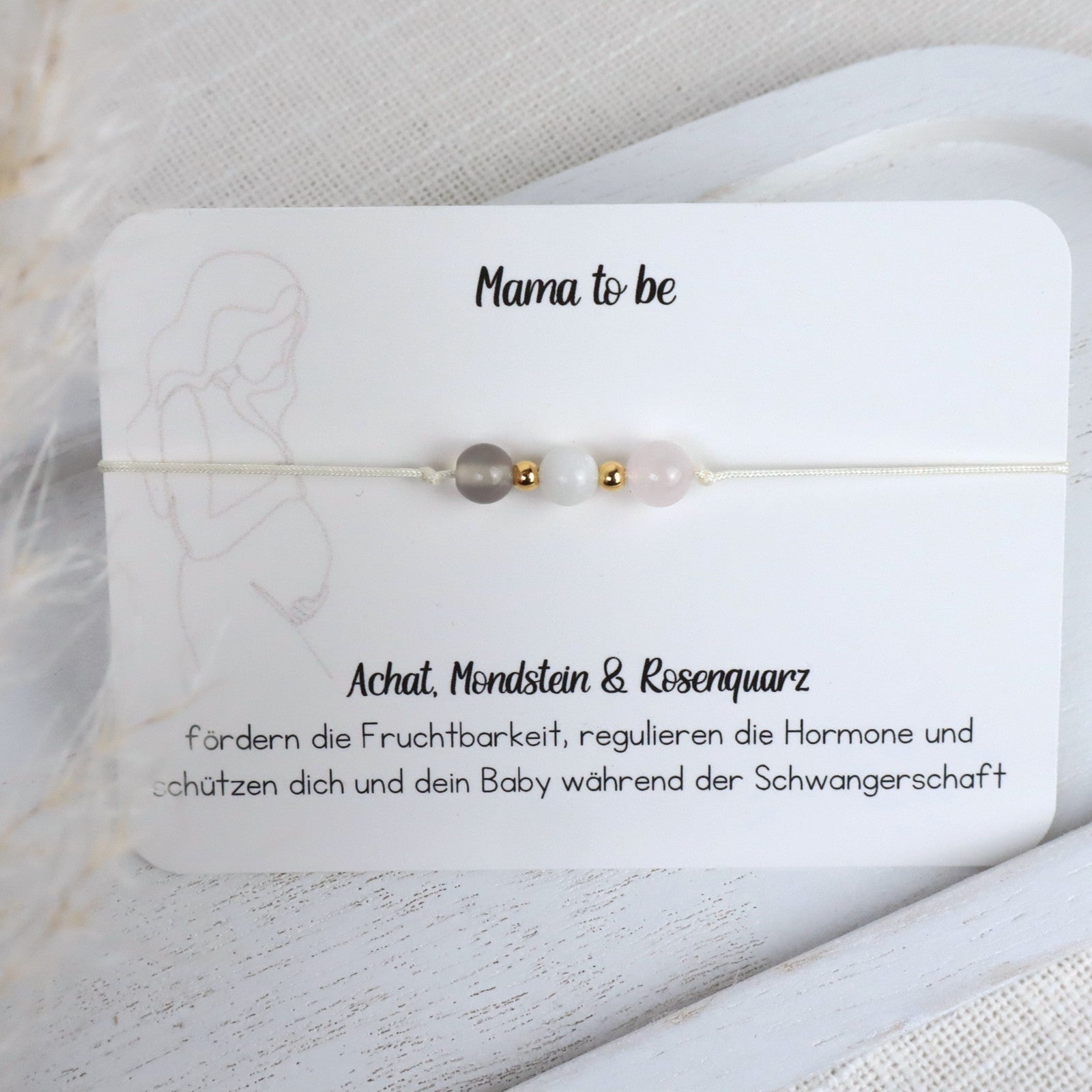 Naturstein-Armband „Mama to be“ – mit Achat, Mondstein &amp; Rosenquarz