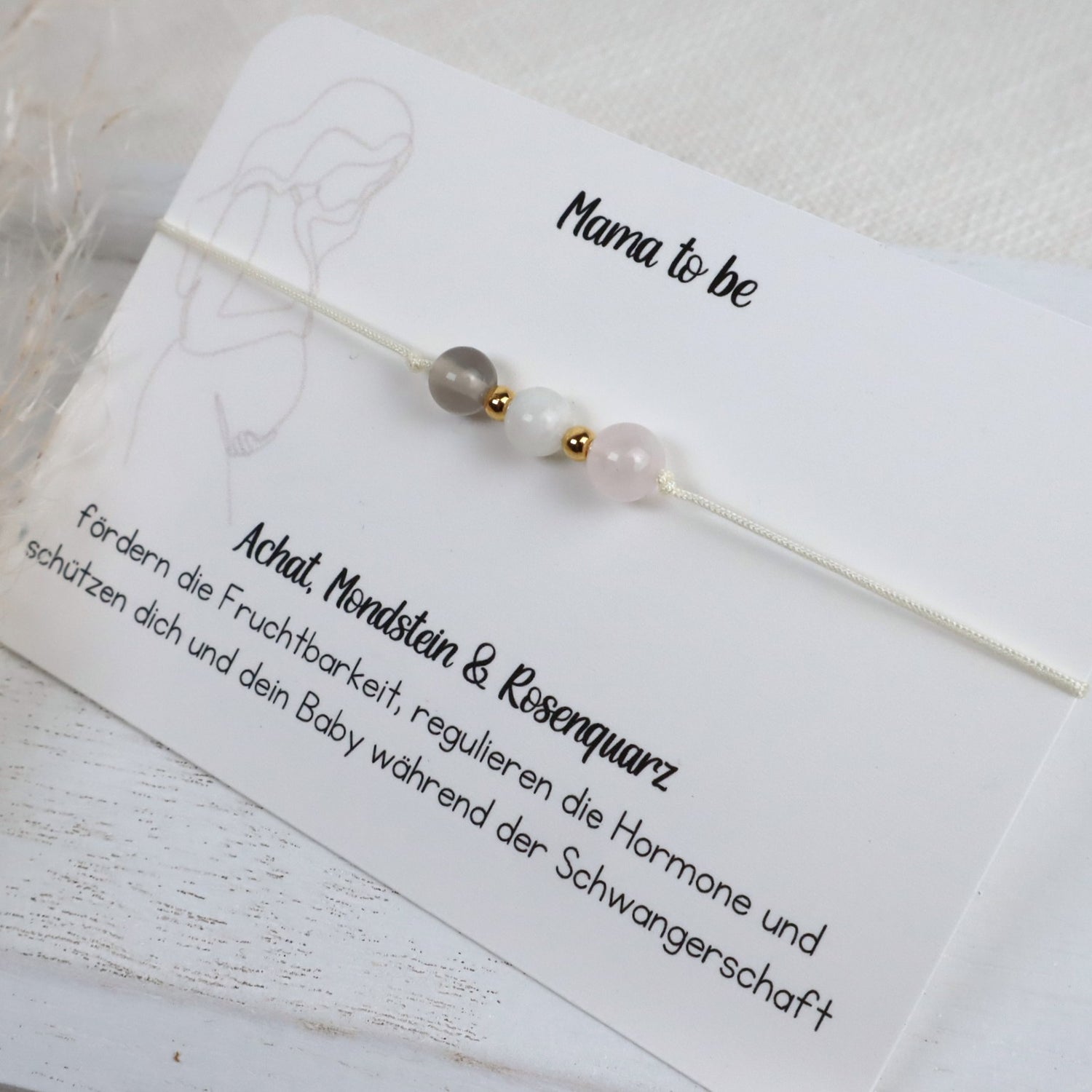 Naturstein-Armband „Mama to be“ – mit Achat, Mondstein &amp; Rosenquarz