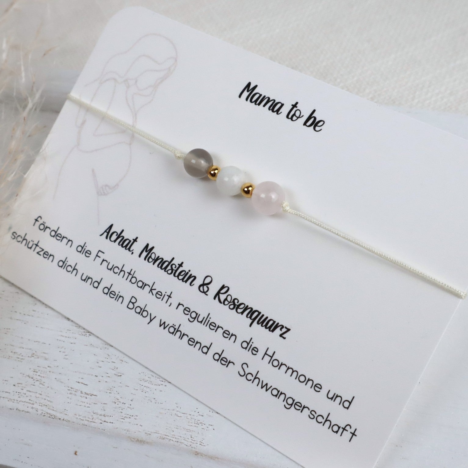 Naturstein-Armband „Mama to be“ – mit Achat, Mondstein &amp; Rosenquarz