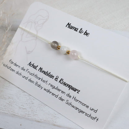 Naturstein-Armband „Mama to be“ – mit Achat, Mondstein &amp; Rosenquarz