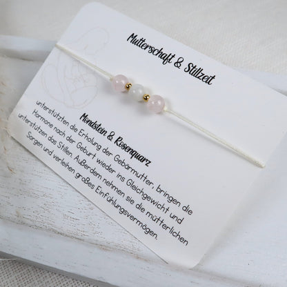 Natursteinarmband „Mutterschaft &amp; Stillzeit“ – mit Mondstein &amp; Rosenquarz