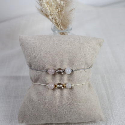 Natursteinarmband „Weibliche Stärke &amp; Selbstliebe“ – mit Rosenquarz, Bergkristall &amp; Mondstein