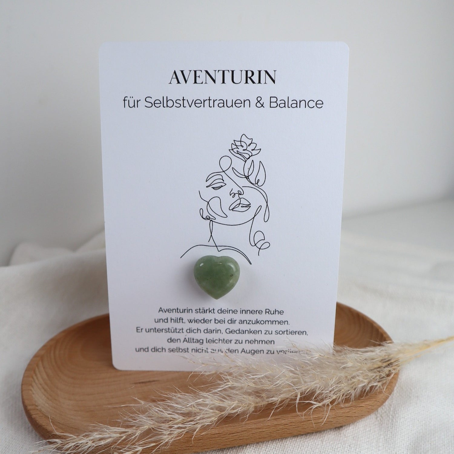 Herzenssteinkarte für Selbstvertrauen &amp; innere Balance – Aventurin in Herzform
