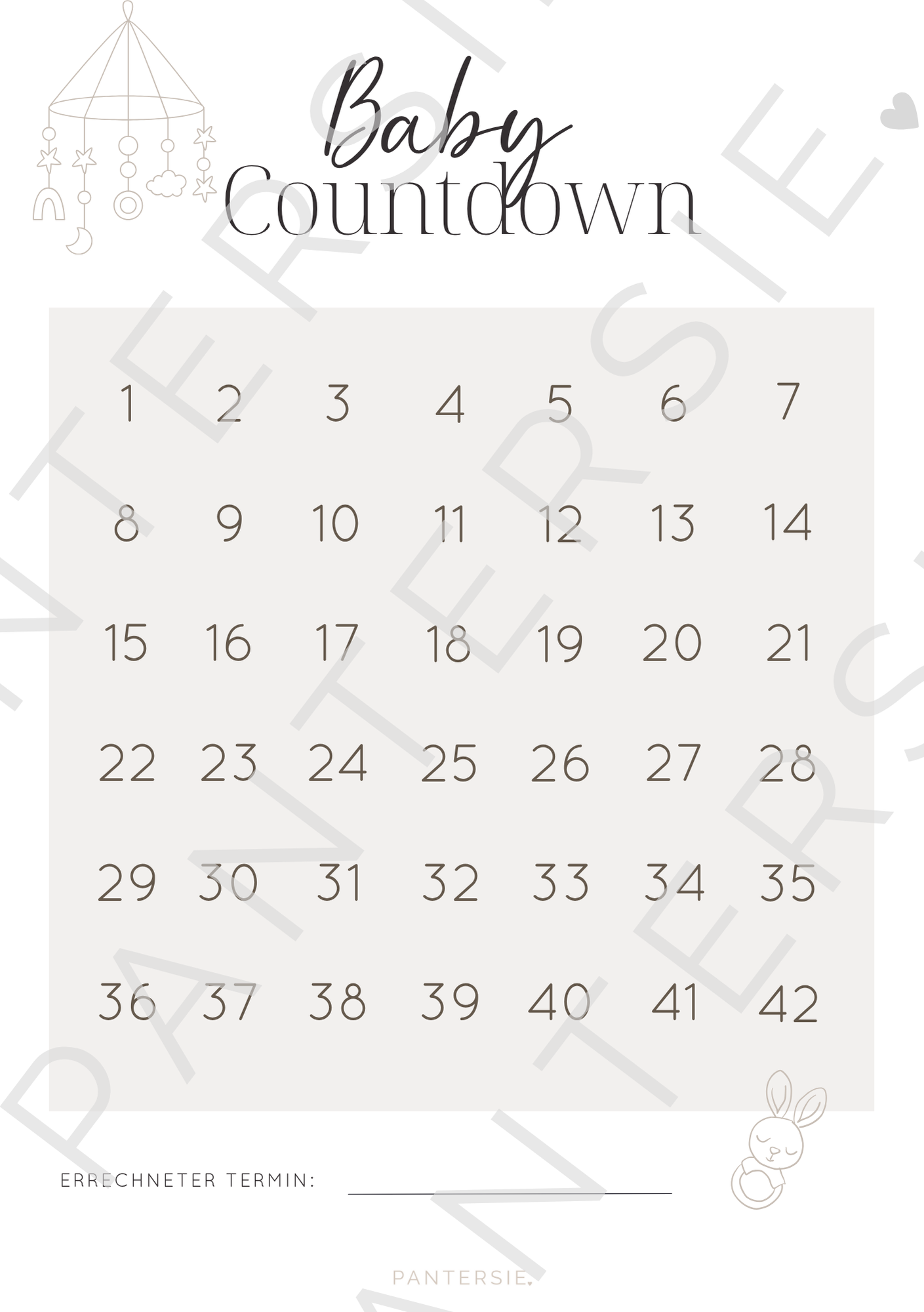 Baby Countdown Poster | Schwangerschaftskalender zum Abhaken | A4 Download
