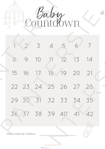 Baby Countdown Poster | Schwangerschaftskalender zum Abhaken | A4 Download