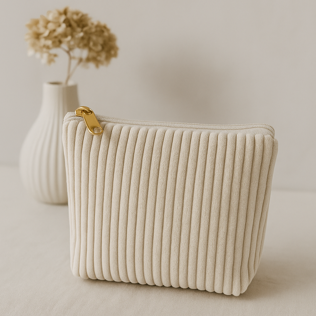 Cordtäschchen – helles Beige | Kleine Kosmetiktasche mit Reißverschluss