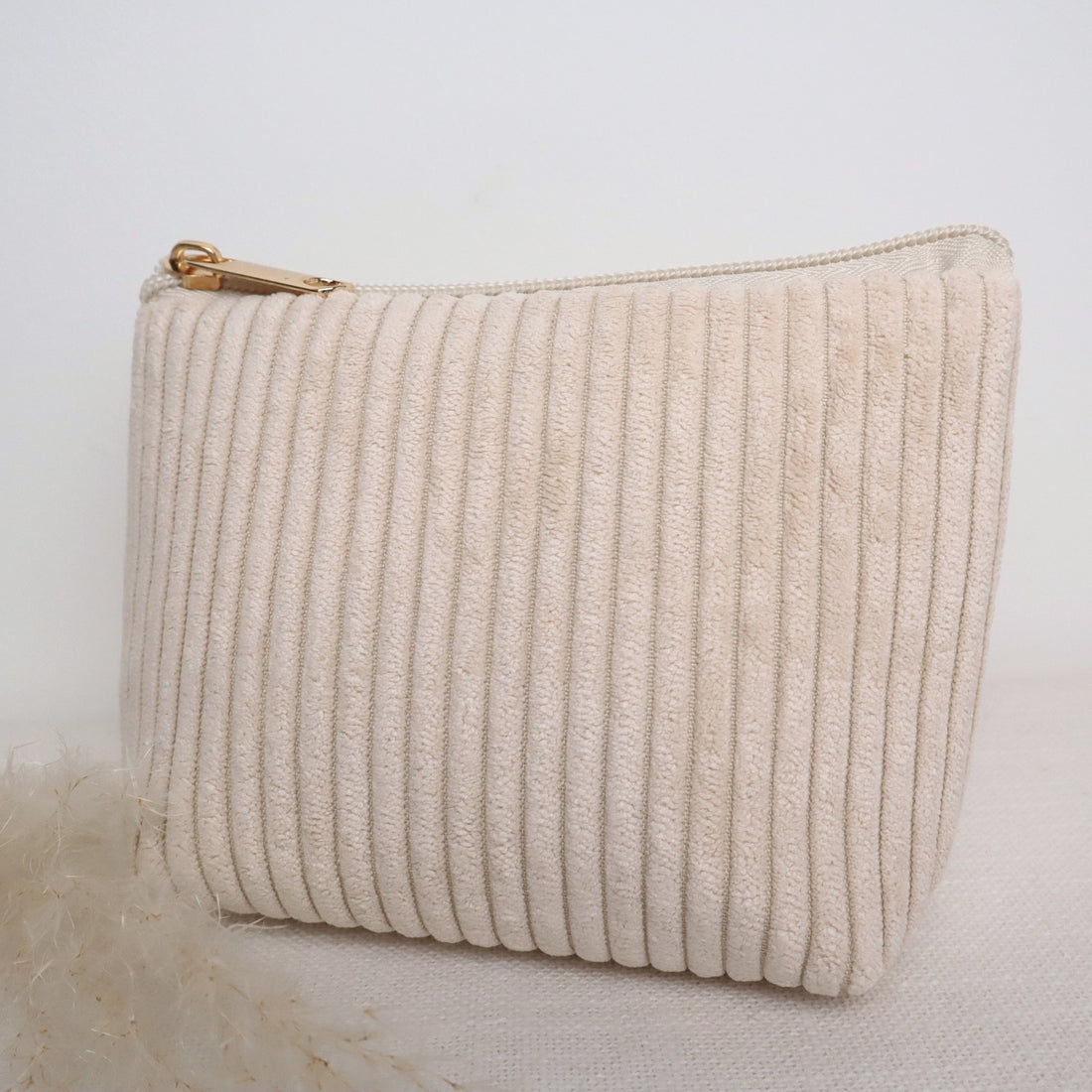 Cordtäschchen – helles Beige | Kleine Kosmetiktasche mit Reißverschluss